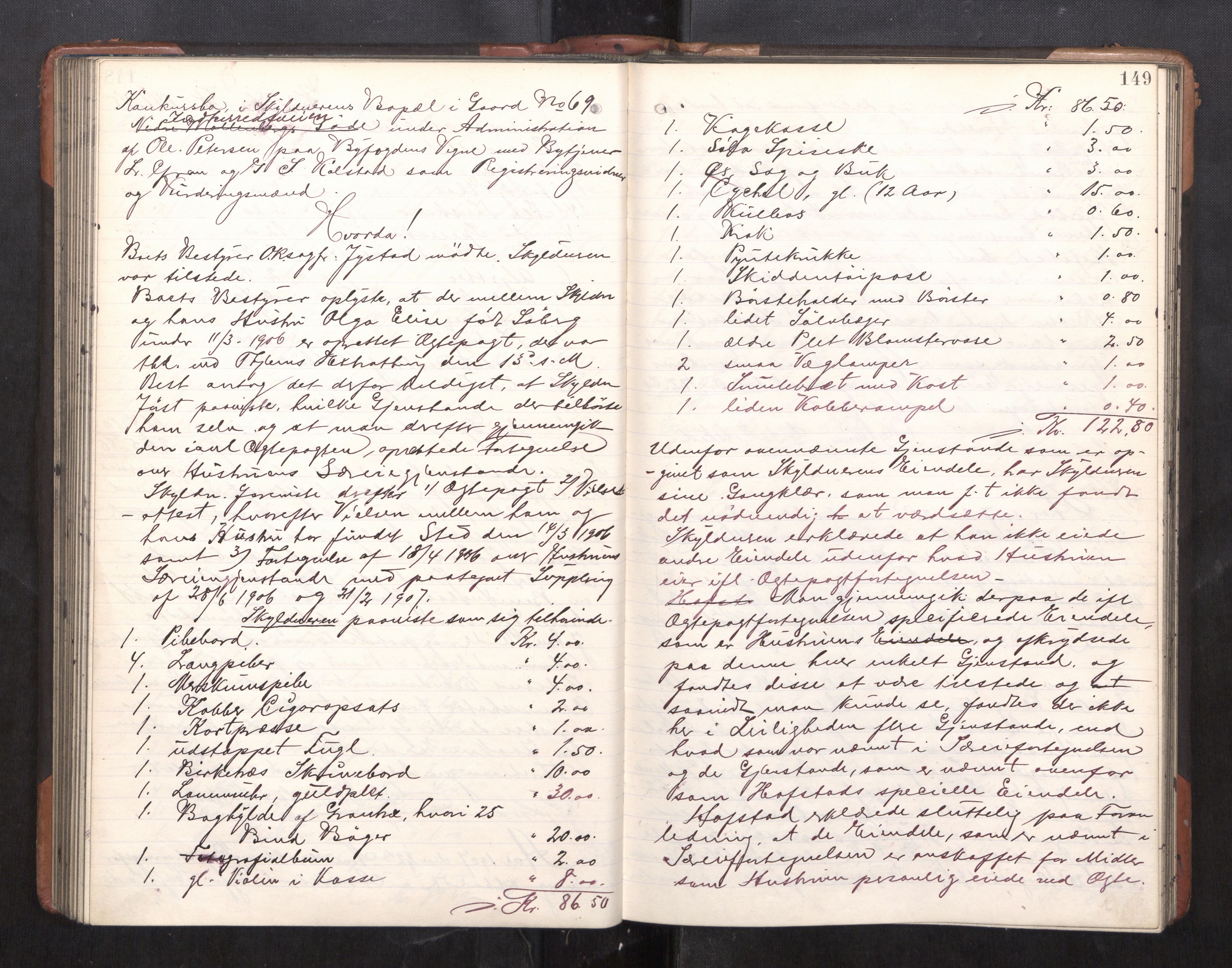 Trondheim byfogd, AV/SAT-A-0003/1/3/3C/L0025: Skifteregistreringsprotokoll - 24/1-14/7. (u/ register), 1906-1909, p. 149
