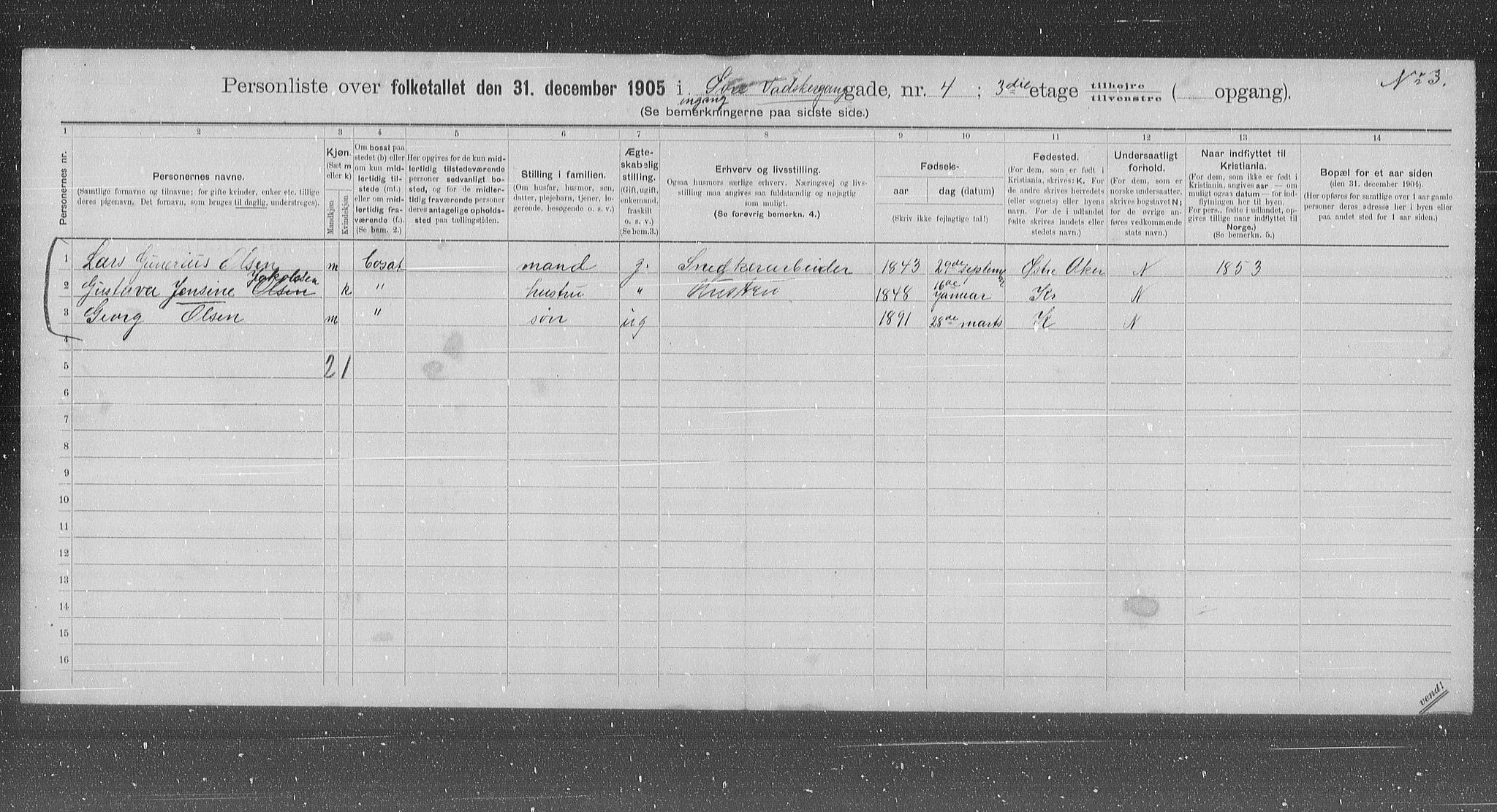 OBA, Municipal Census 1905 for Kristiania, 1905, p. 68365