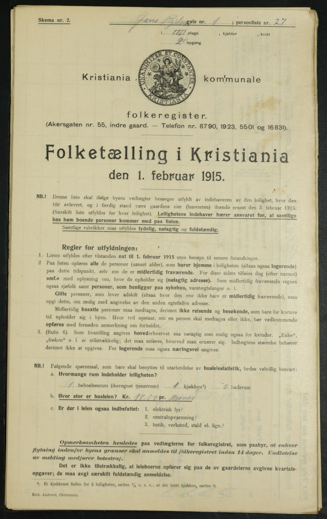 OBA, Municipal Census 1915 for Kristiania, 1915, p. 45006