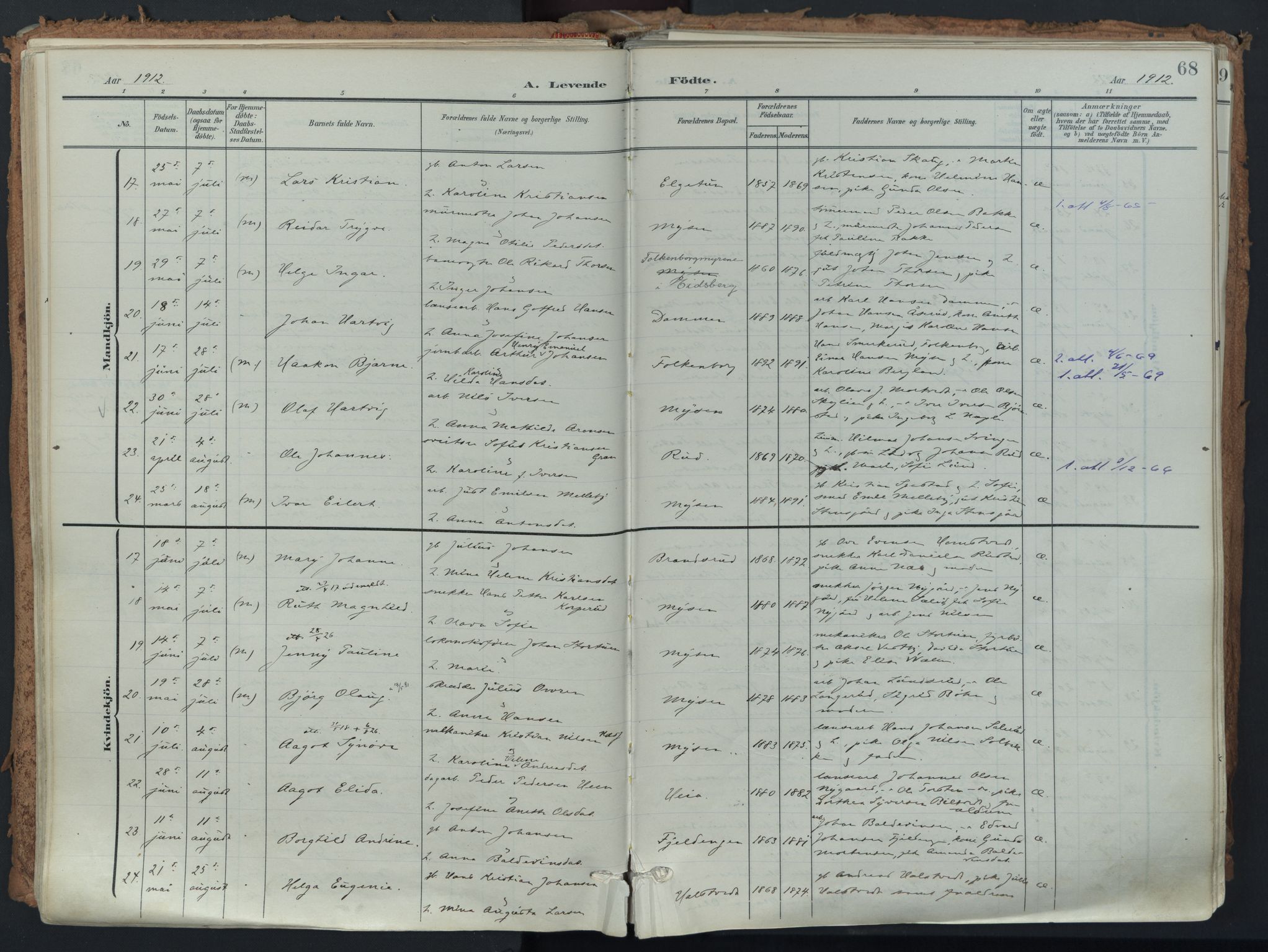 Eidsberg prestekontor Kirkebøker, AV/SAO-A-10905/F/Fa/L0014: Parish register (official) no. I 14, 1902-1919, p. 68