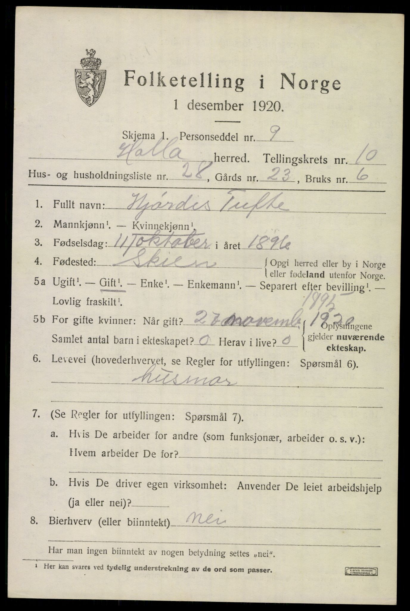 SAKO, 1920 census for Holla, 1920, p. 6393