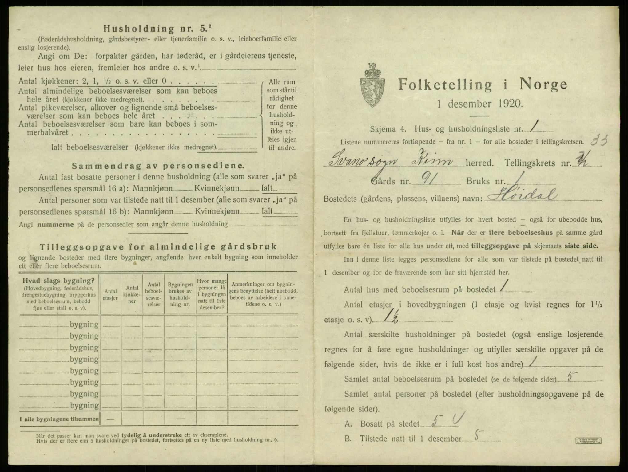 SAB, 1920 census for Kinn, 1920, p. 1592