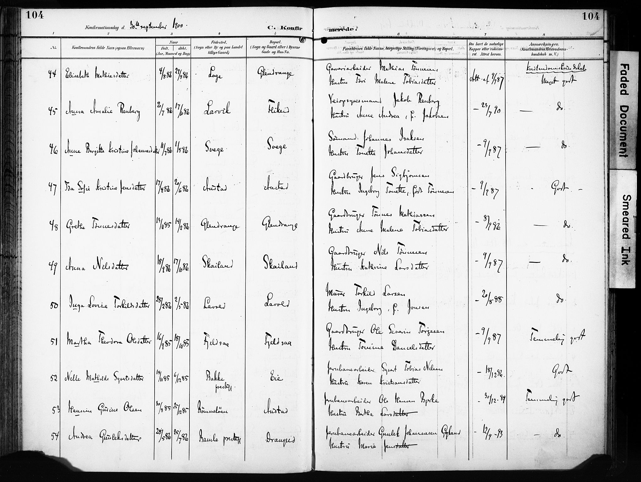 Flekkefjord sokneprestkontor, SAK/1111-0012/F/Fa/Fac/L0009: Parish register (official) no. A 9, 1899-1909, p. 104