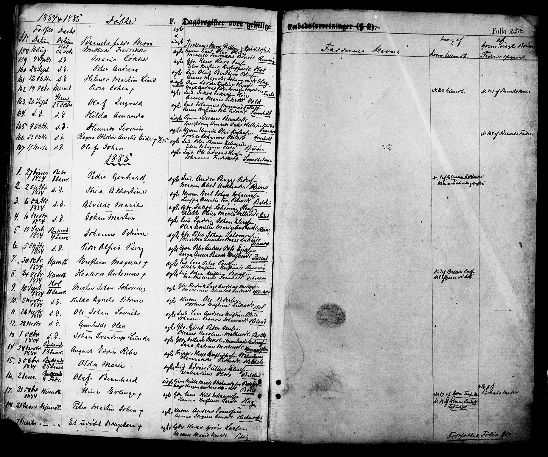 Ministerialprotokoller, klokkerbøker og fødselsregistre - Nordland, AV/SAT-A-1459/881/L1166: Parish register (copy) no. 881C03, 1876-1885, p. 250