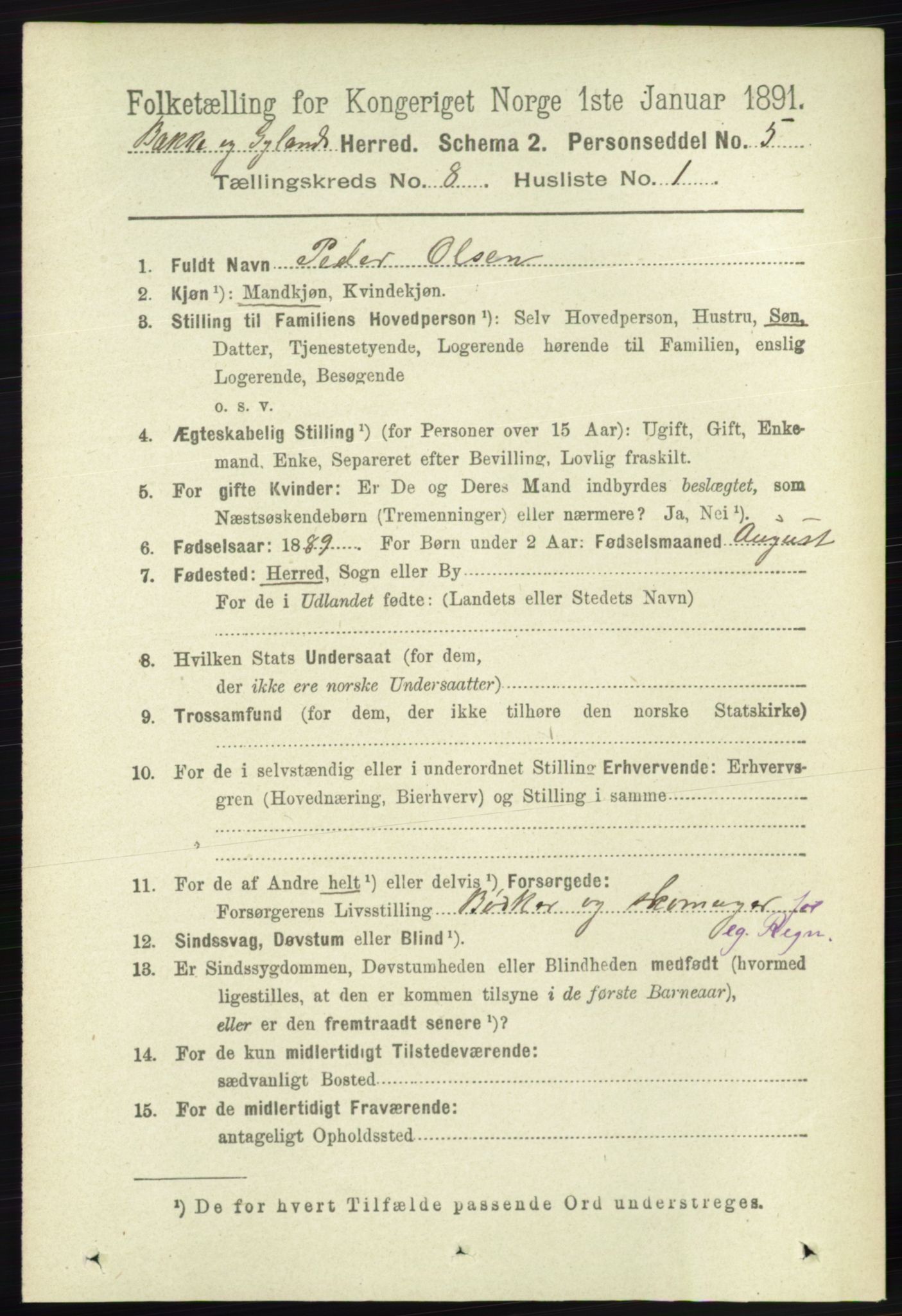 RA, 1891 census for 1045 Bakke, 1891, p. 1488