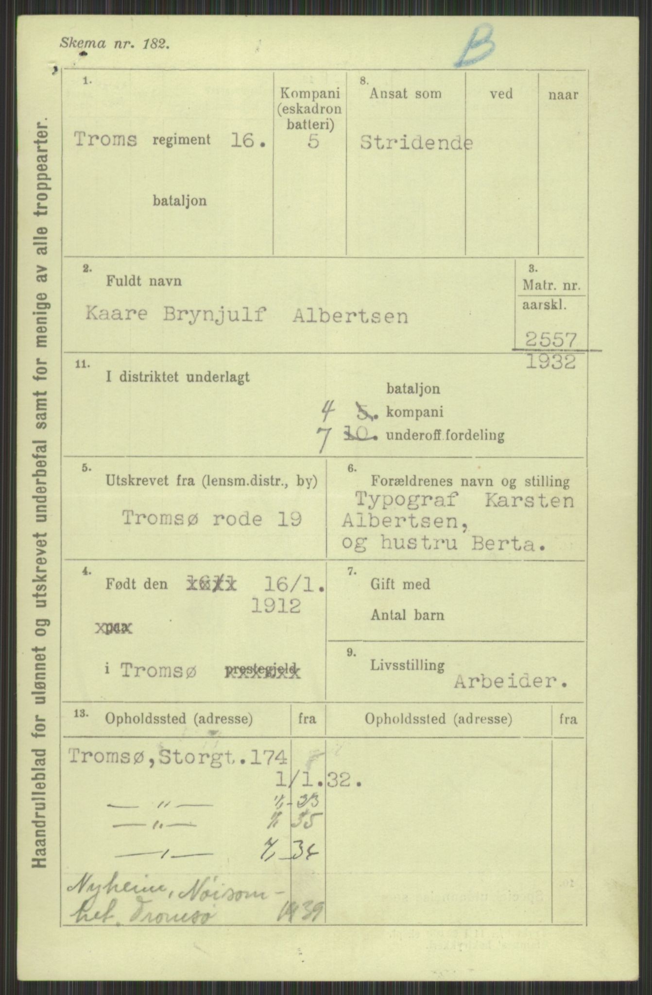 Forsvaret, Troms infanteriregiment nr. 16, AV/RA-RAFA-3146/P/Pa/L0016: Rulleblad for regimentets menige mannskaper, årsklasse 1932, 1932, p. 9