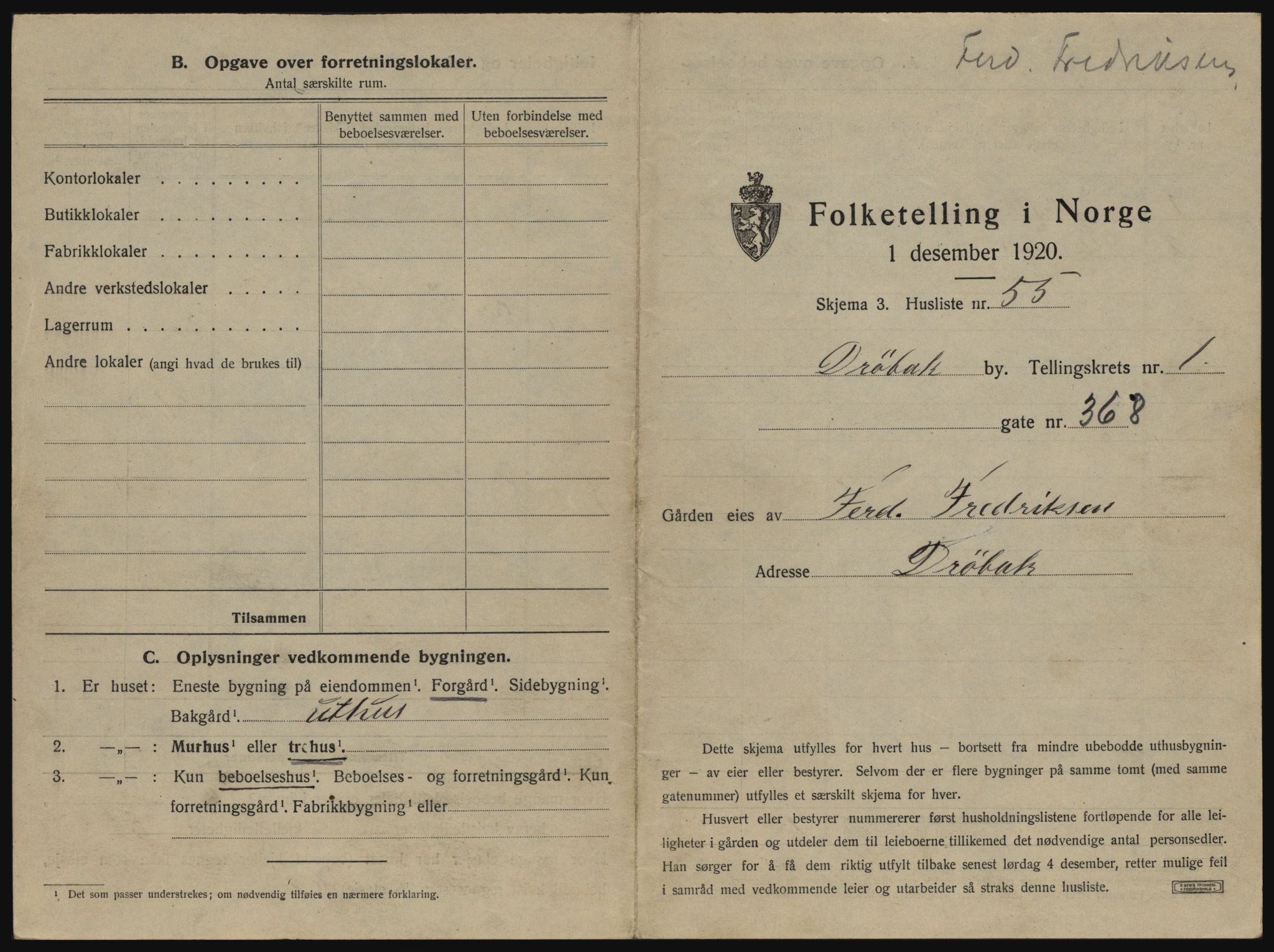 SAO, 1920 census for Drøbak, 1920, p. 159