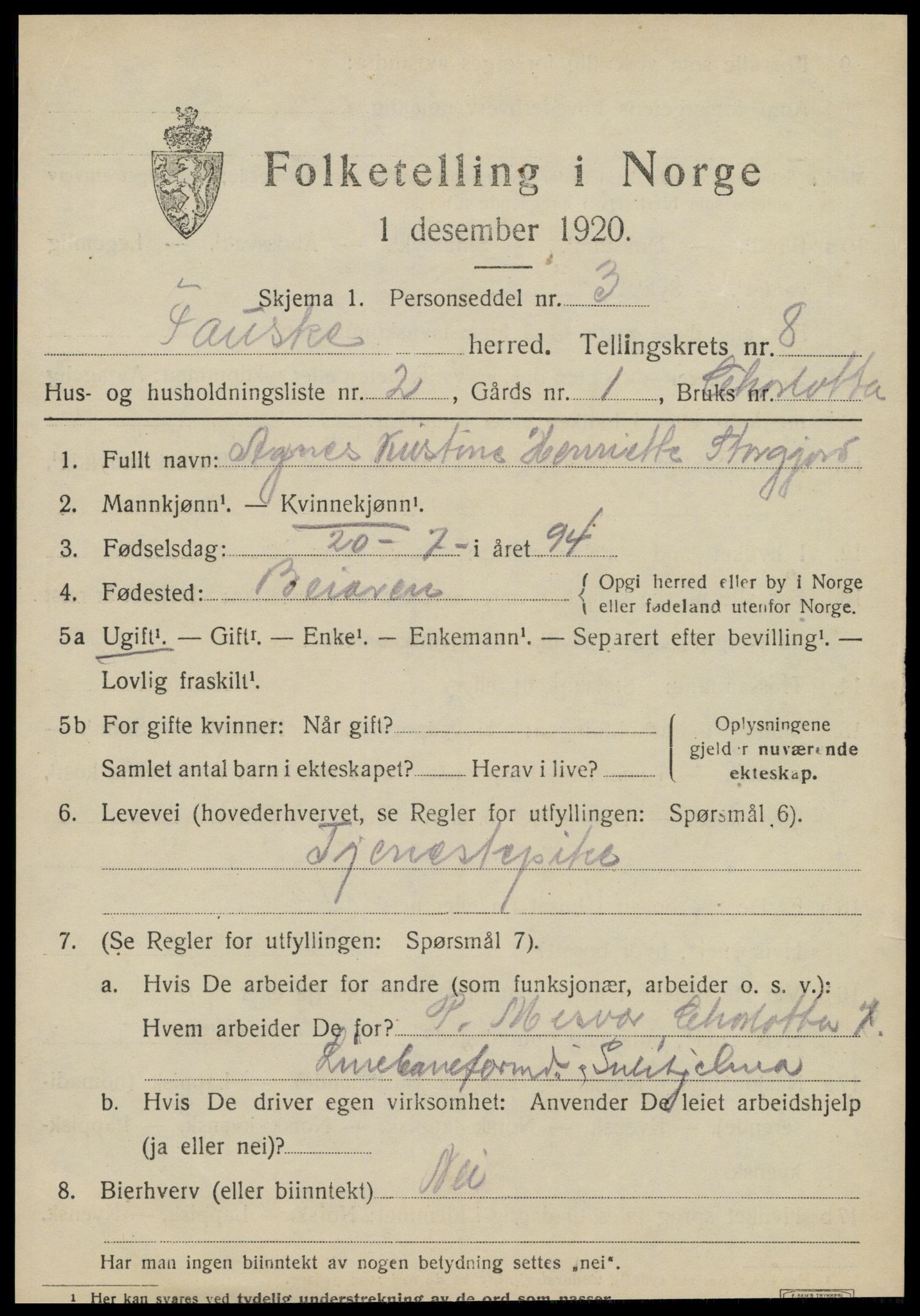 SAT, 1920 census for Fauske, 1920, p. 6076