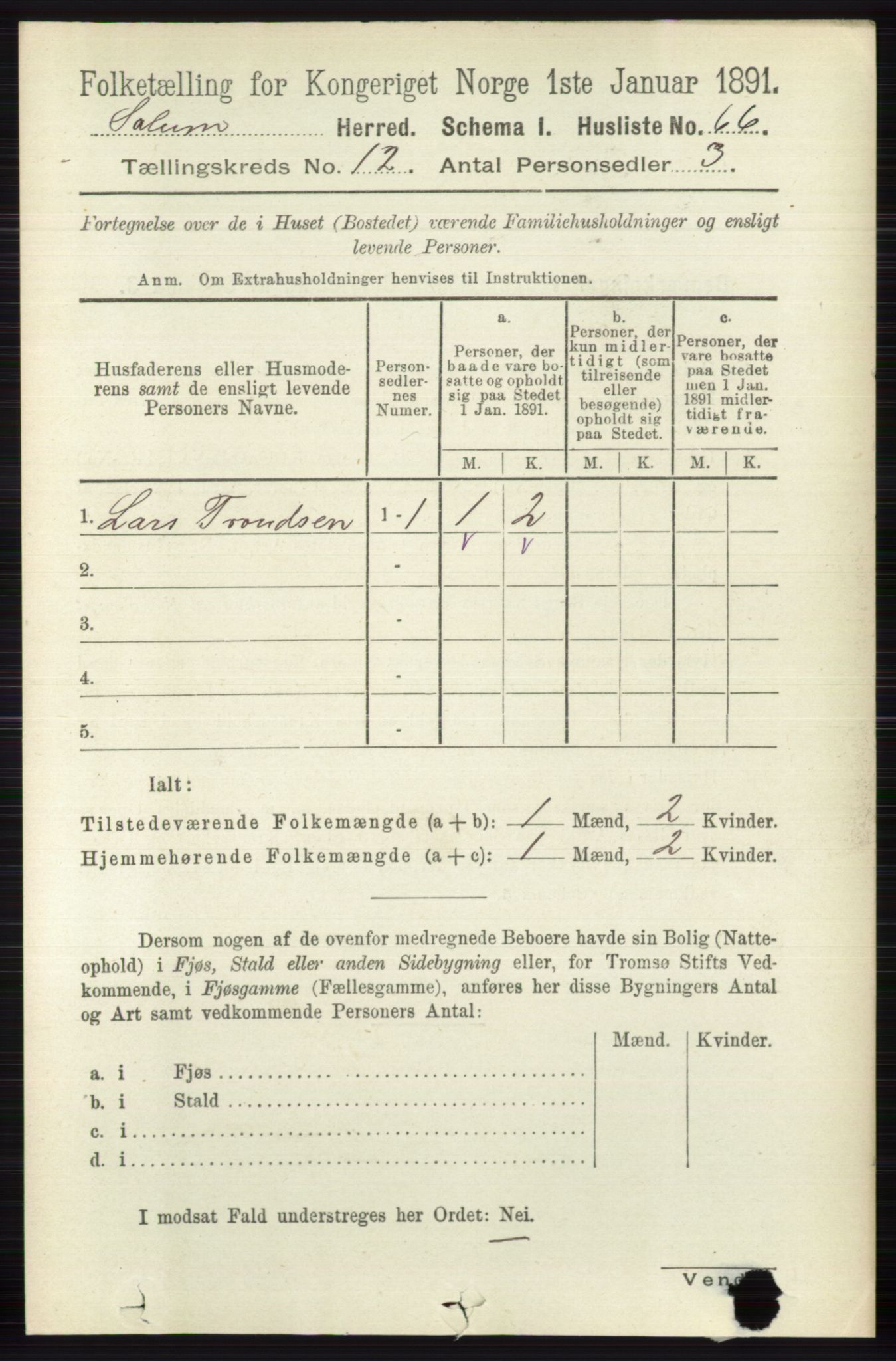 RA, 1891 census for 0818 Solum, 1891, p. 5609