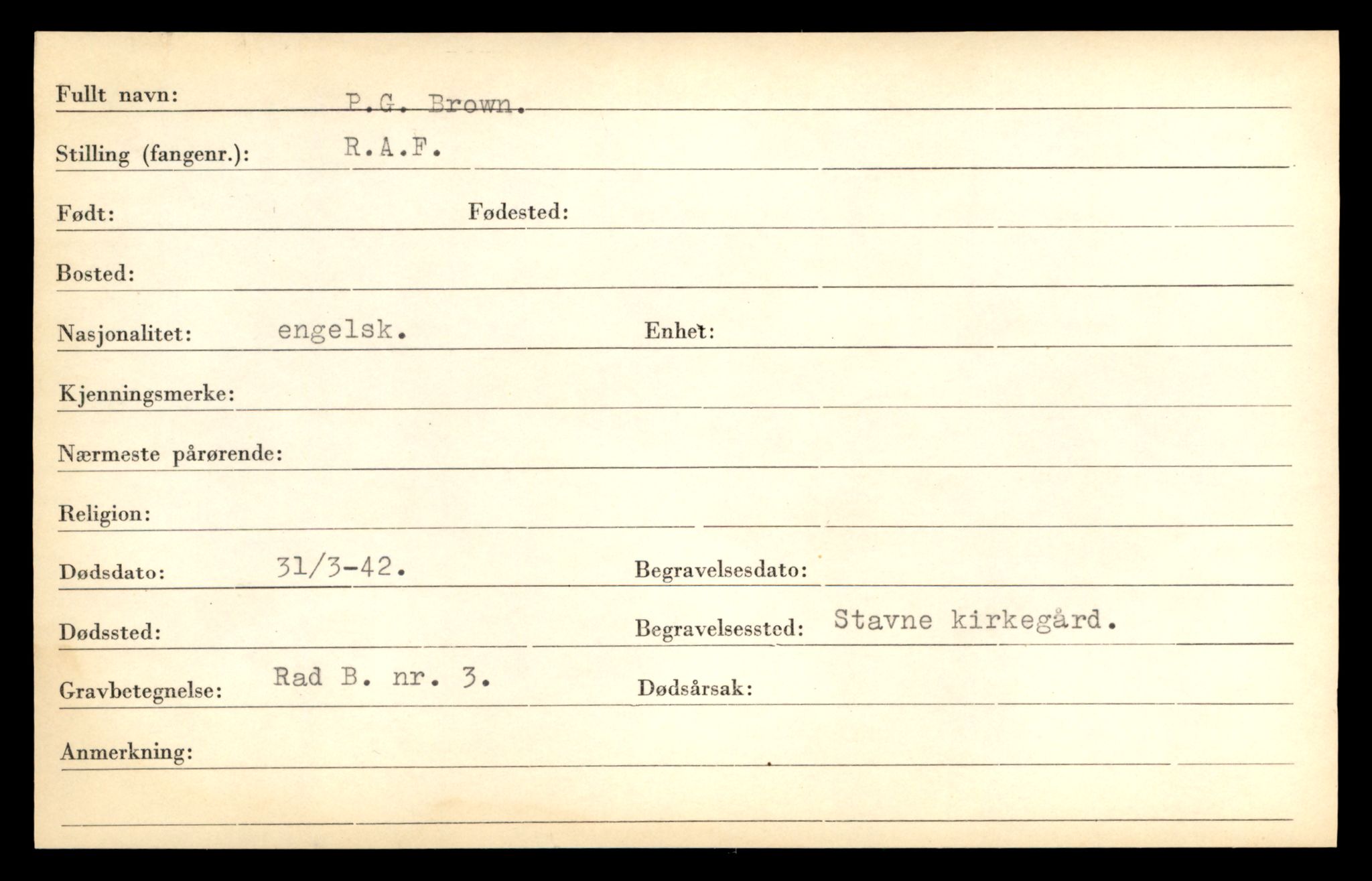 Distriktskontoret for krigsgraver, AV/SAT-A-5030/E/L0005: Kasett/kartotek over falne Britiske og tyske solater, samt andre nasjoners krigsgraver, 1945, p. 1947