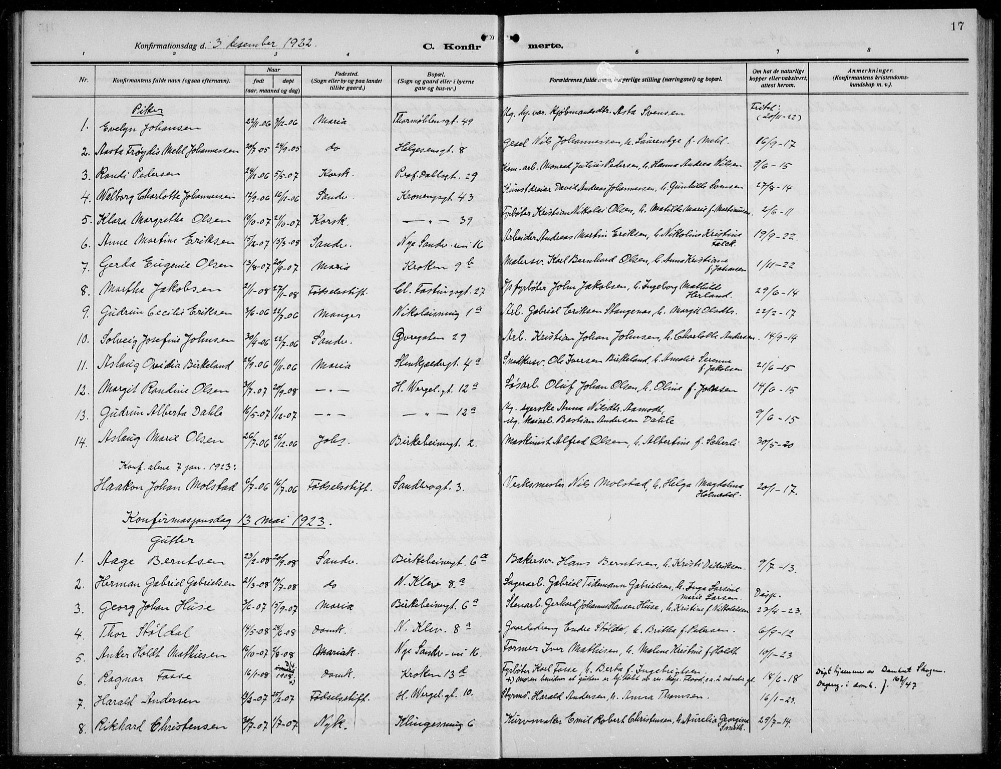 Mariakirken Sokneprestembete, SAB/A-76901/H/Hab/L0010: Parish register (copy) no. A 10, 1920-1937, p. 17