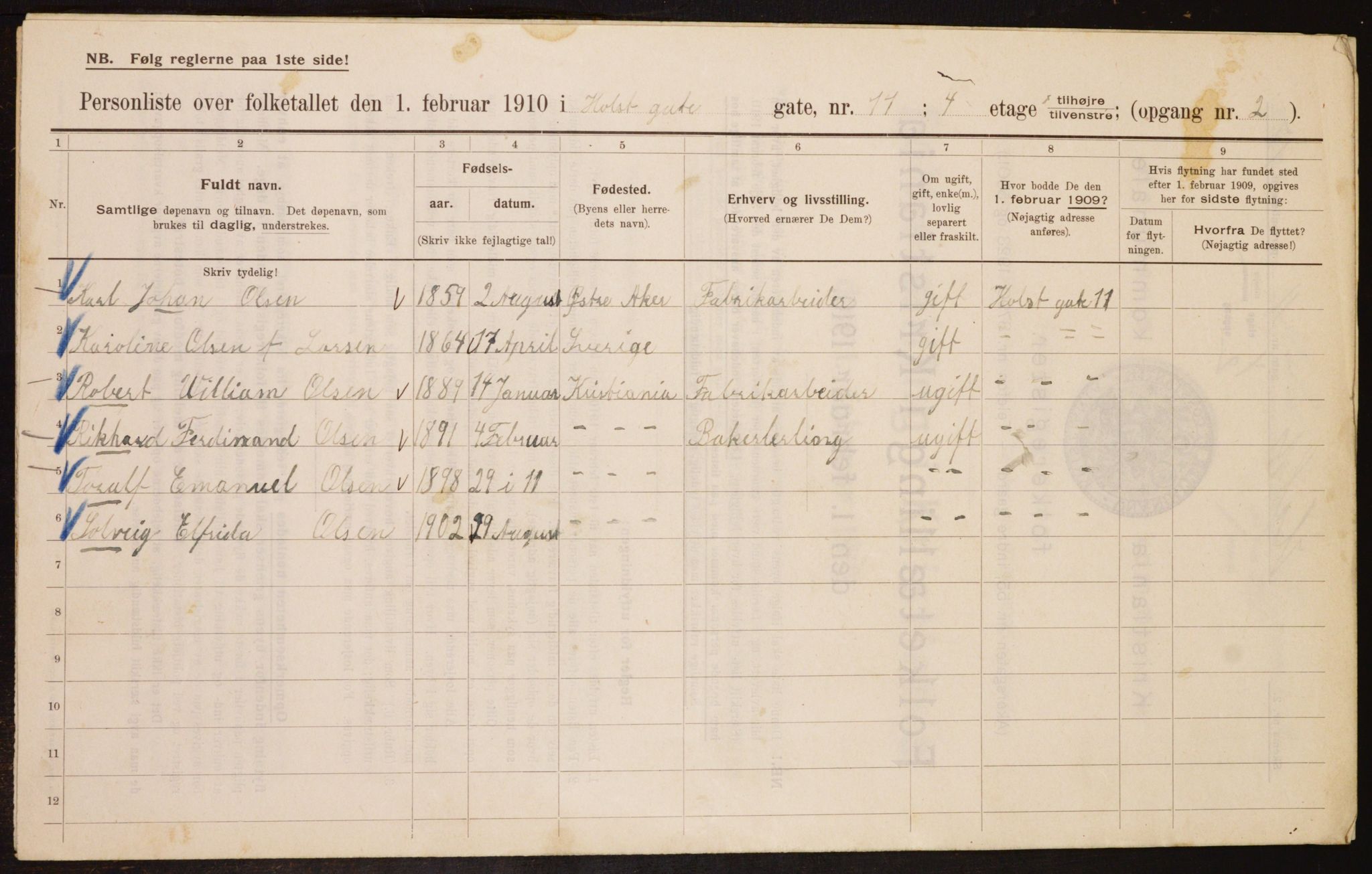 OBA, Municipal Census 1910 for Kristiania, 1910, p. 40334