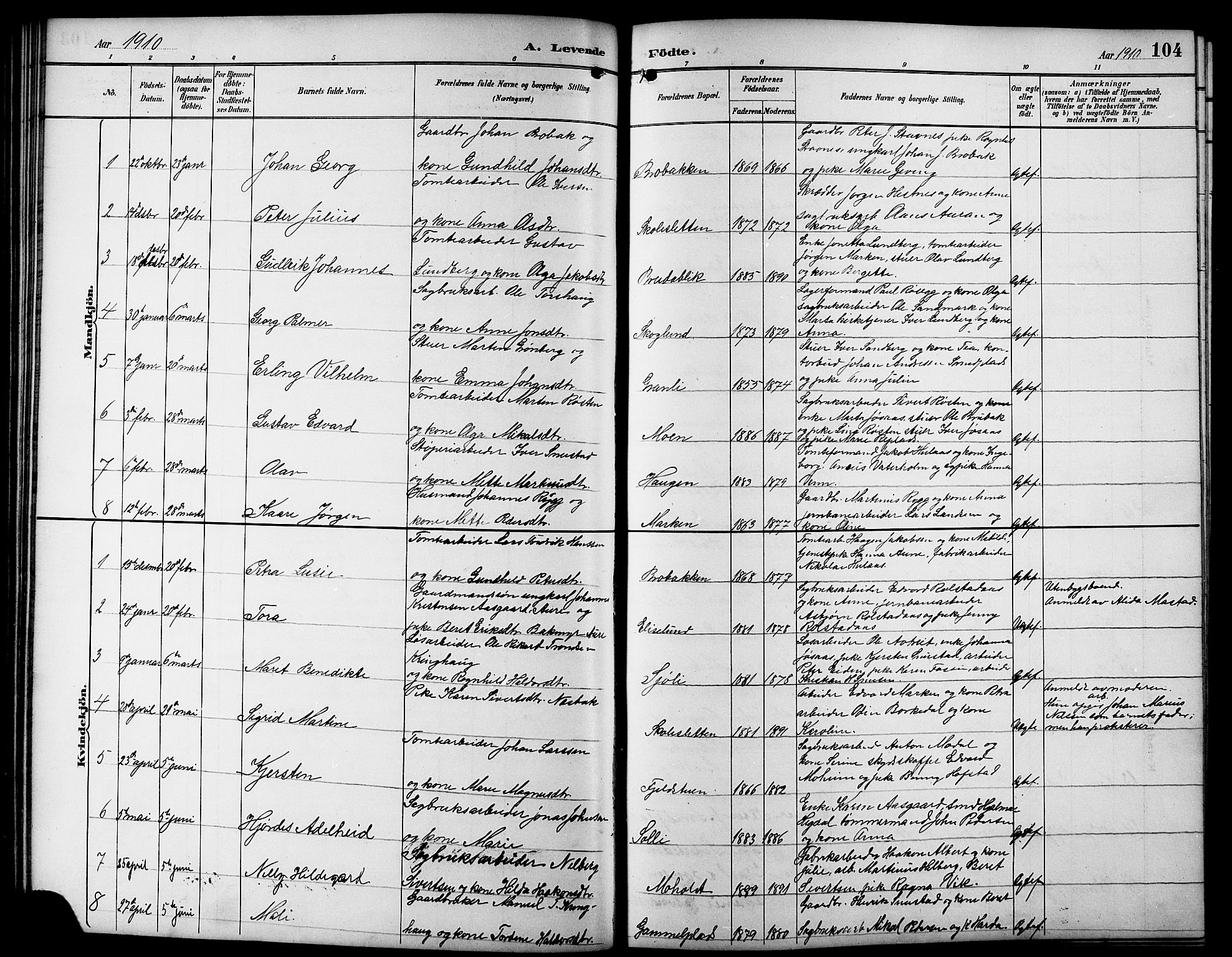 Ministerialprotokoller, klokkerbøker og fødselsregistre - Sør-Trøndelag, SAT/A-1456/617/L0431: Parish register (copy) no. 617C01, 1889-1910, p. 104