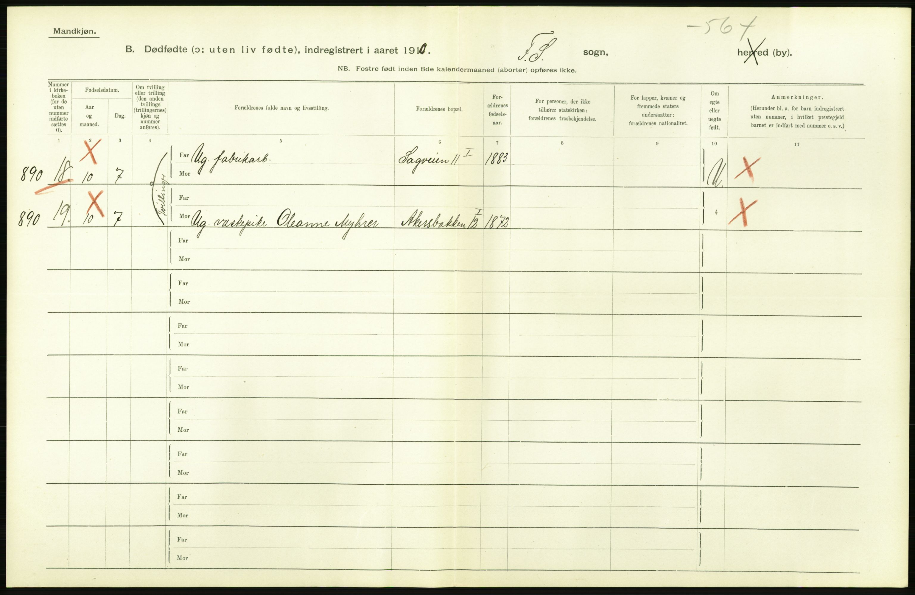 Statistisk sentralbyrå, Sosiodemografiske emner, Befolkning, AV/RA-S-2228/D/Df/Dfa/Dfah/L0009: Kristiania: Gifte og dødfødte., 1910, p. 732