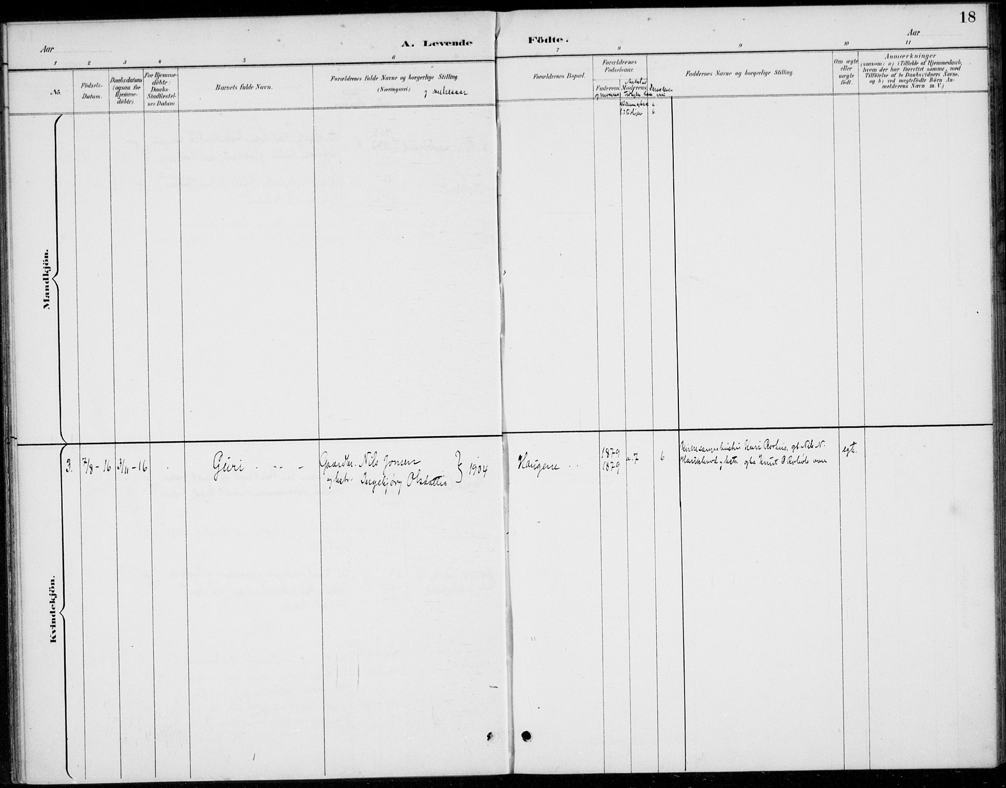 Øystre Slidre prestekontor, SAH/PREST-138/H/Ha/Haa/L0005: Parish register (official) no. 5, 1887-1916, p. 18