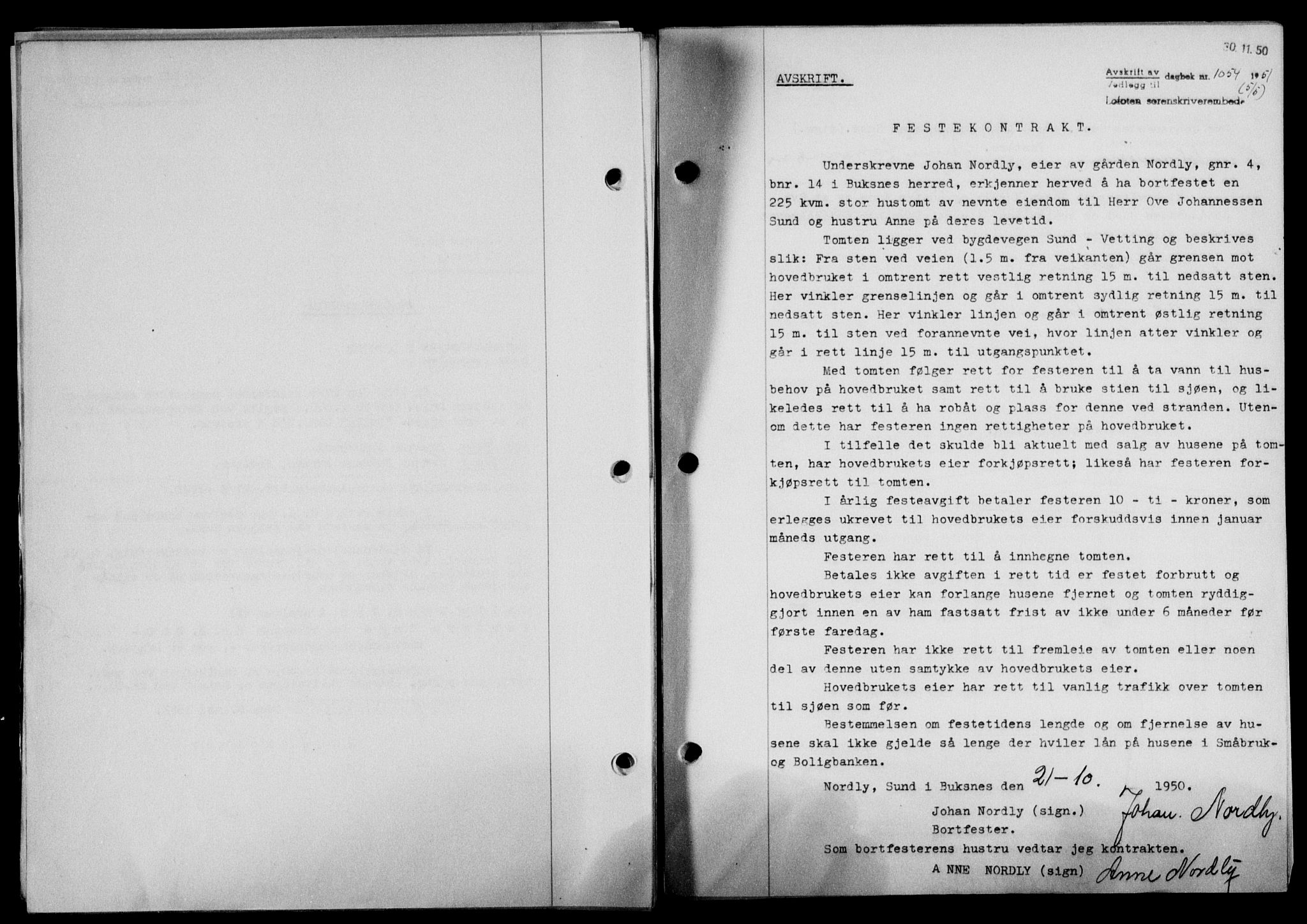 Lofoten sorenskriveri, SAT/A-0017/1/2/2C/L0025a: Mortgage book no. 25a, 1950-1951, Diary no: : 1054/1951