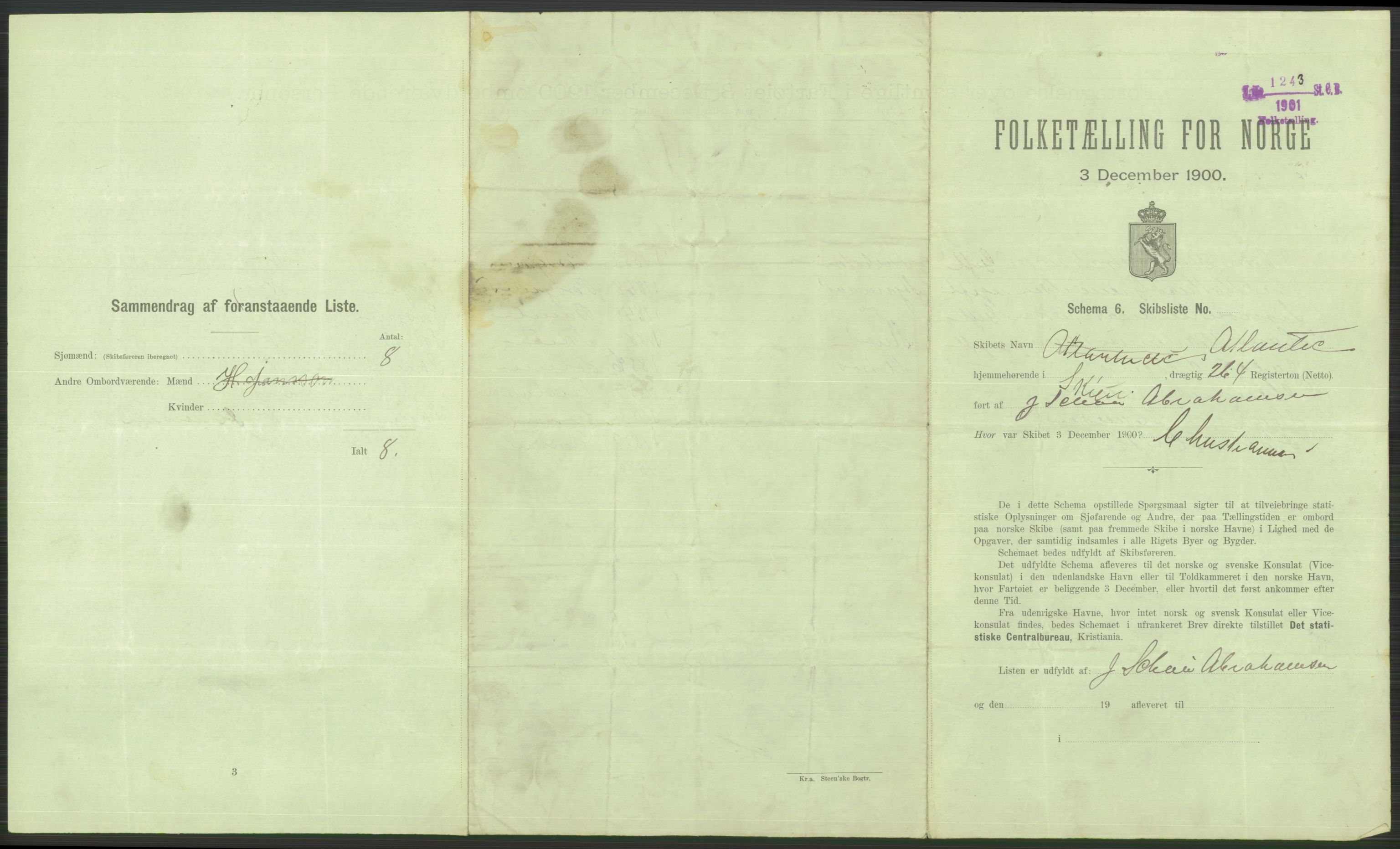 RA, 1900 Census - ship lists from ships in Norwegian harbours, harbours abroad and at sea, 1900, p. 371