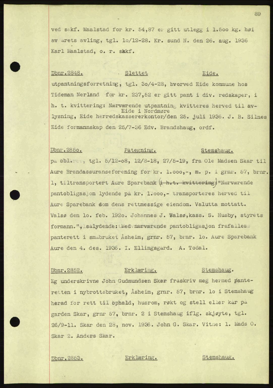 Nordmøre sorenskriveri, AV/SAT-A-4132/1/2/2Ca: Mortgage book no. C80, 1936-1939, Diary no: : 2848/1936