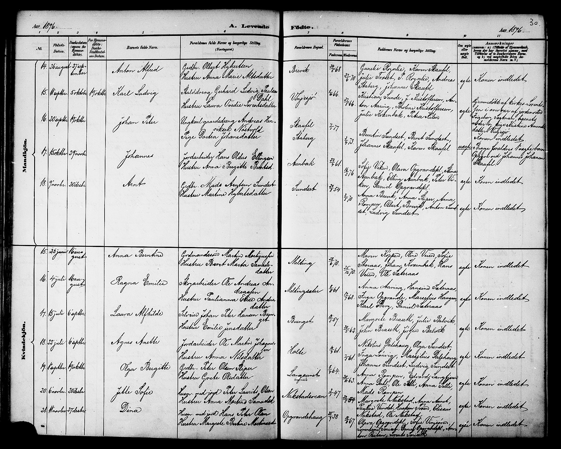 Ministerialprotokoller, klokkerbøker og fødselsregistre - Nord-Trøndelag, SAT/A-1458/733/L0327: Parish register (copy) no. 733C02, 1888-1918, p. 30