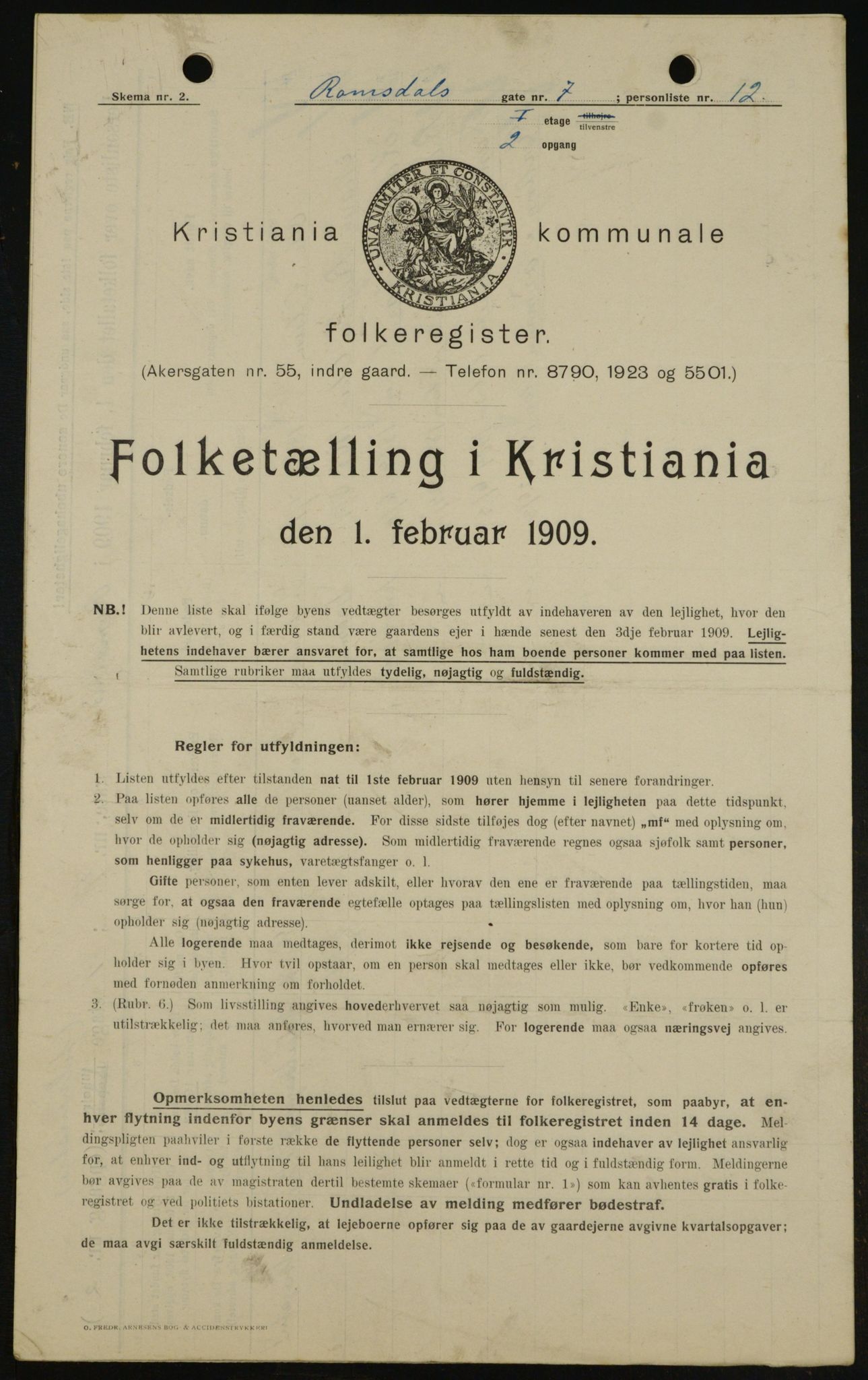 OBA, Municipal Census 1909 for Kristiania, 1909, p. 75484
