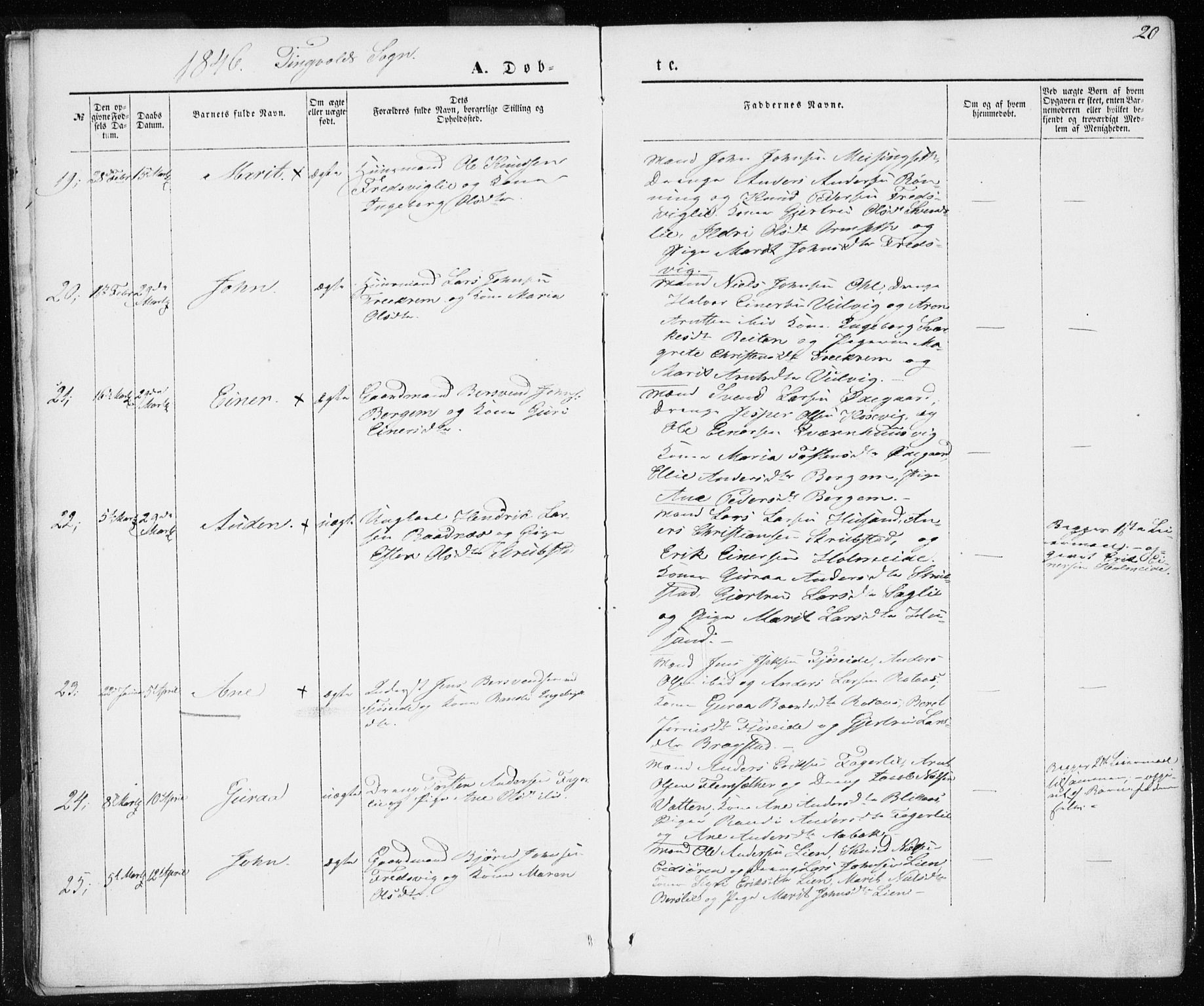 Ministerialprotokoller, klokkerbøker og fødselsregistre - Møre og Romsdal, AV/SAT-A-1454/586/L0984: Parish register (official) no. 586A10, 1844-1856, p. 20