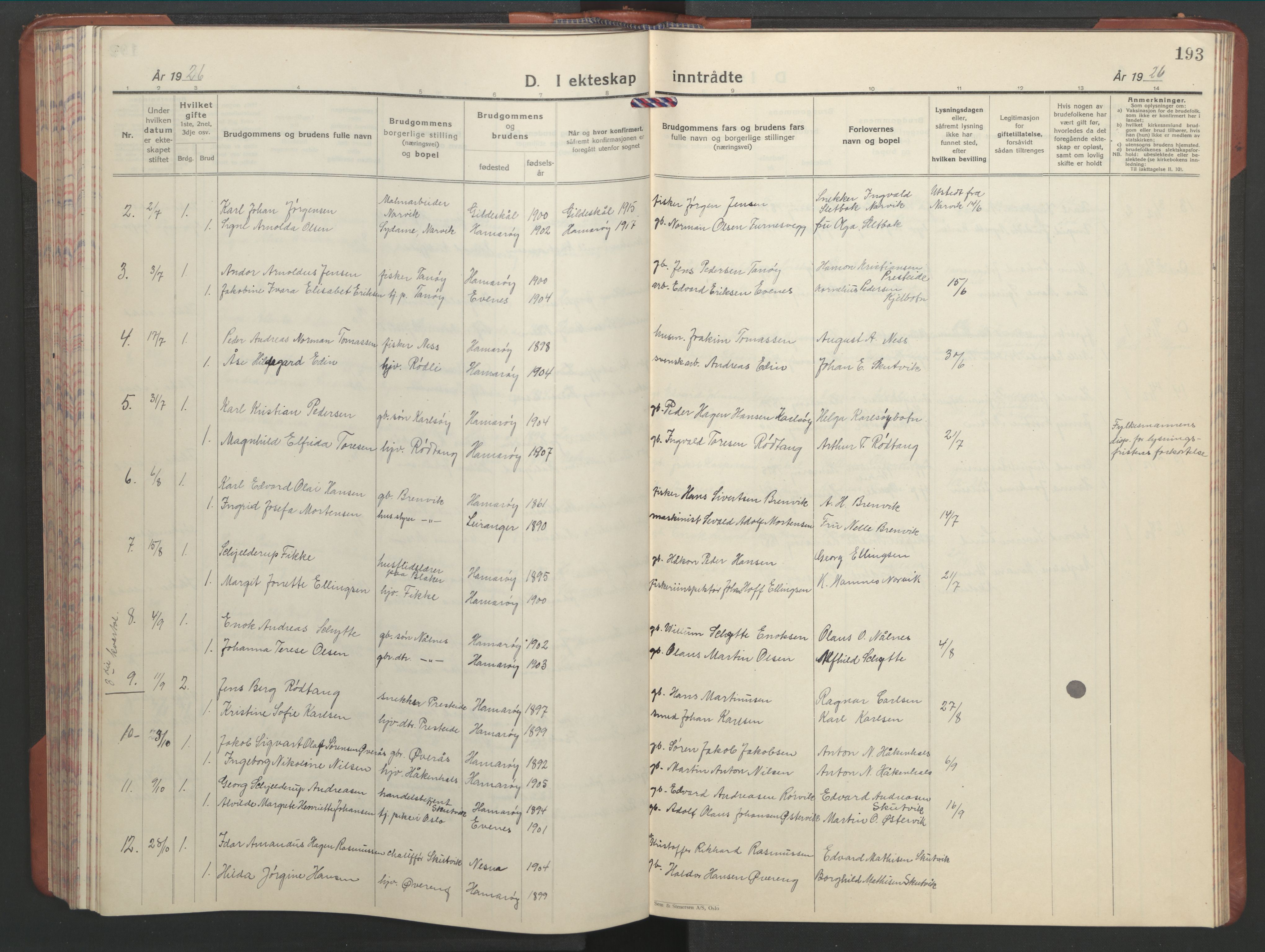 Ministerialprotokoller, klokkerbøker og fødselsregistre - Nordland, AV/SAT-A-1459/859/L0862: Parish register (copy) no. 859C08, 1925-1936, p. 193