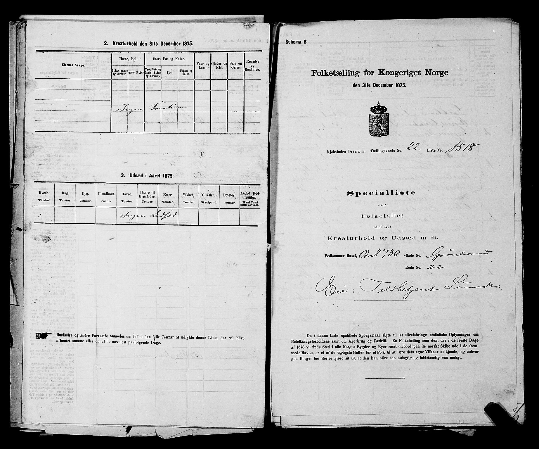 SAKO, 1875 census for 0602 Drammen, 1875, p. 2167