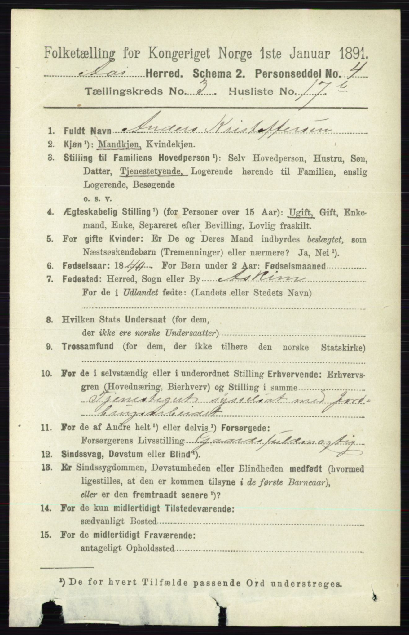 RA, 1891 census for 0214 Ås, 1891, p. 2846