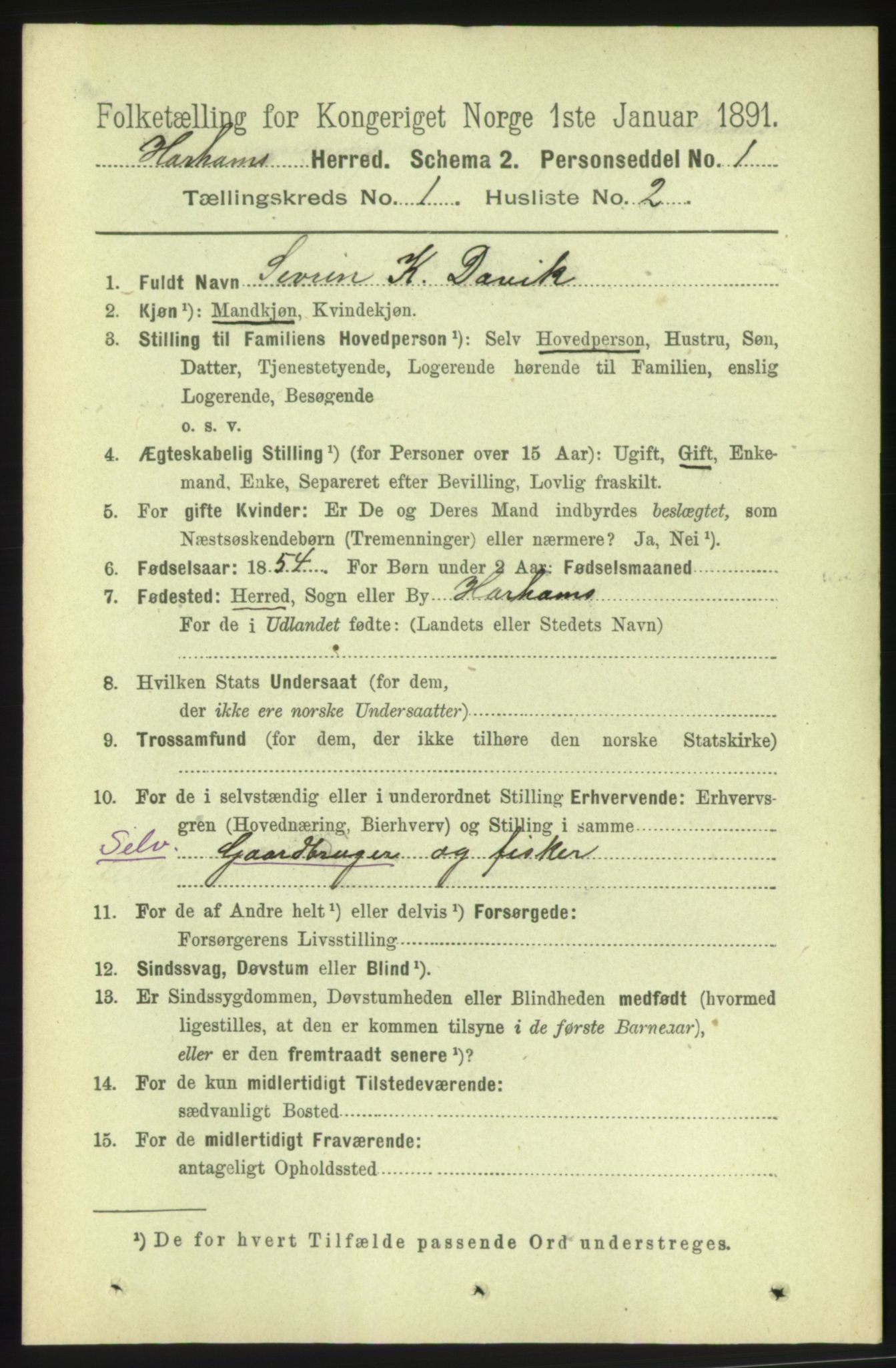 RA, 1891 census for 1534 Haram, 1891, p. 88