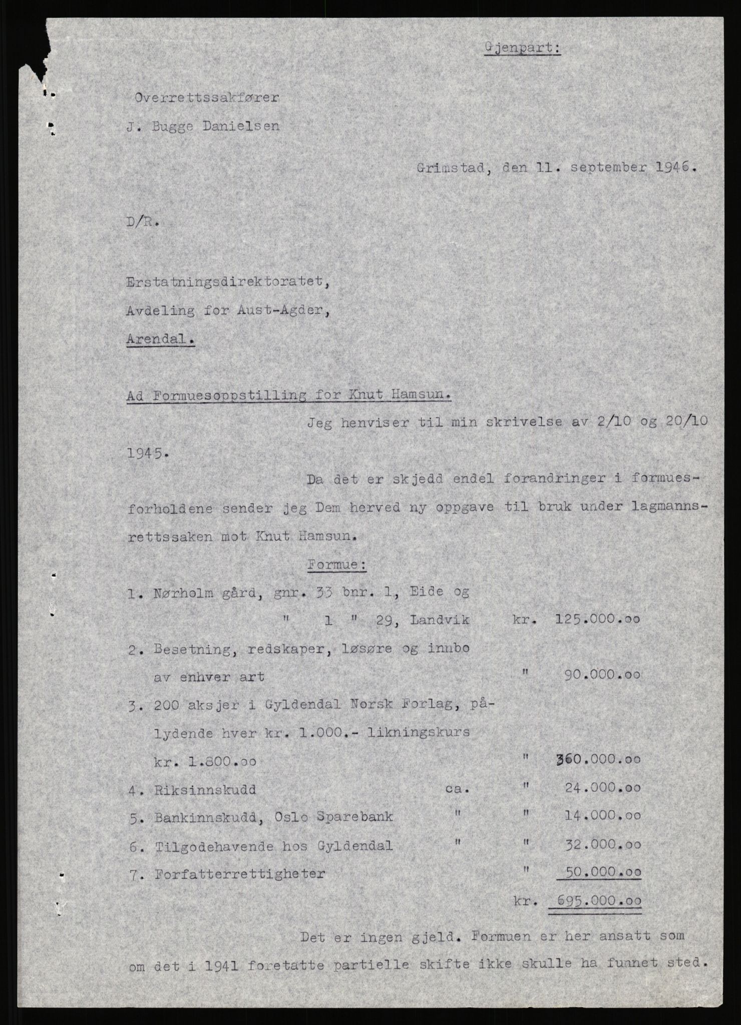 Landssvikarkivet, Arendal politikammer, AV/RA-S-3138-25/D/Dc, 1945-1951, p. 643