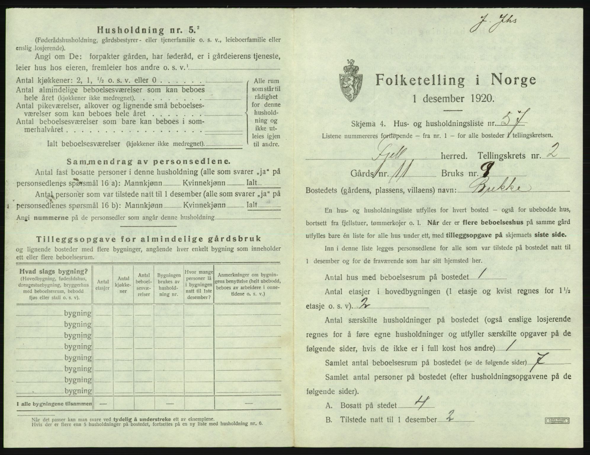 SAB, 1920 census for Fjell, 1920, p. 274