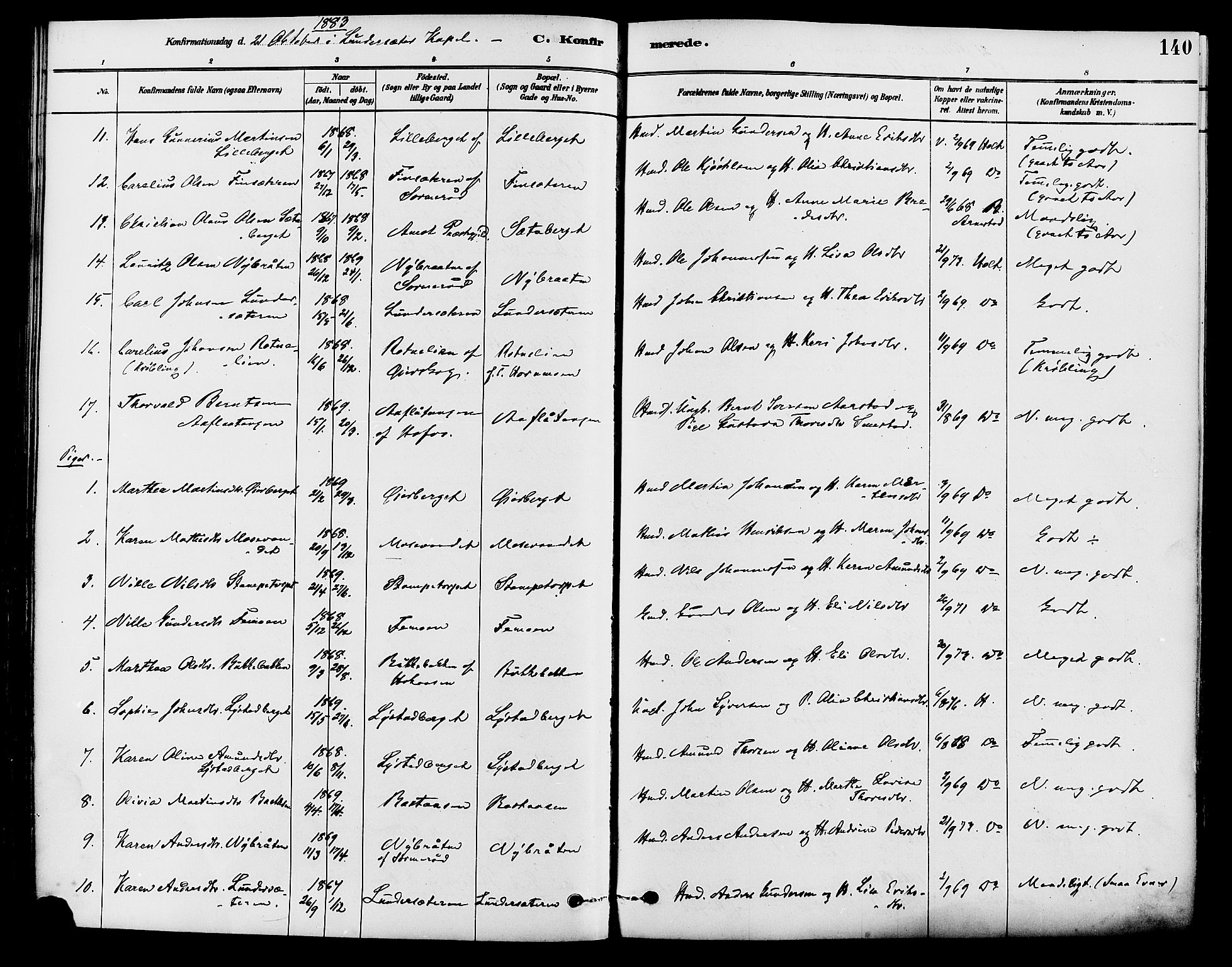 Brandval prestekontor, AV/SAH-PREST-034/H/Ha/Haa/L0002: Parish register (official) no. 2, 1880-1894, p. 140