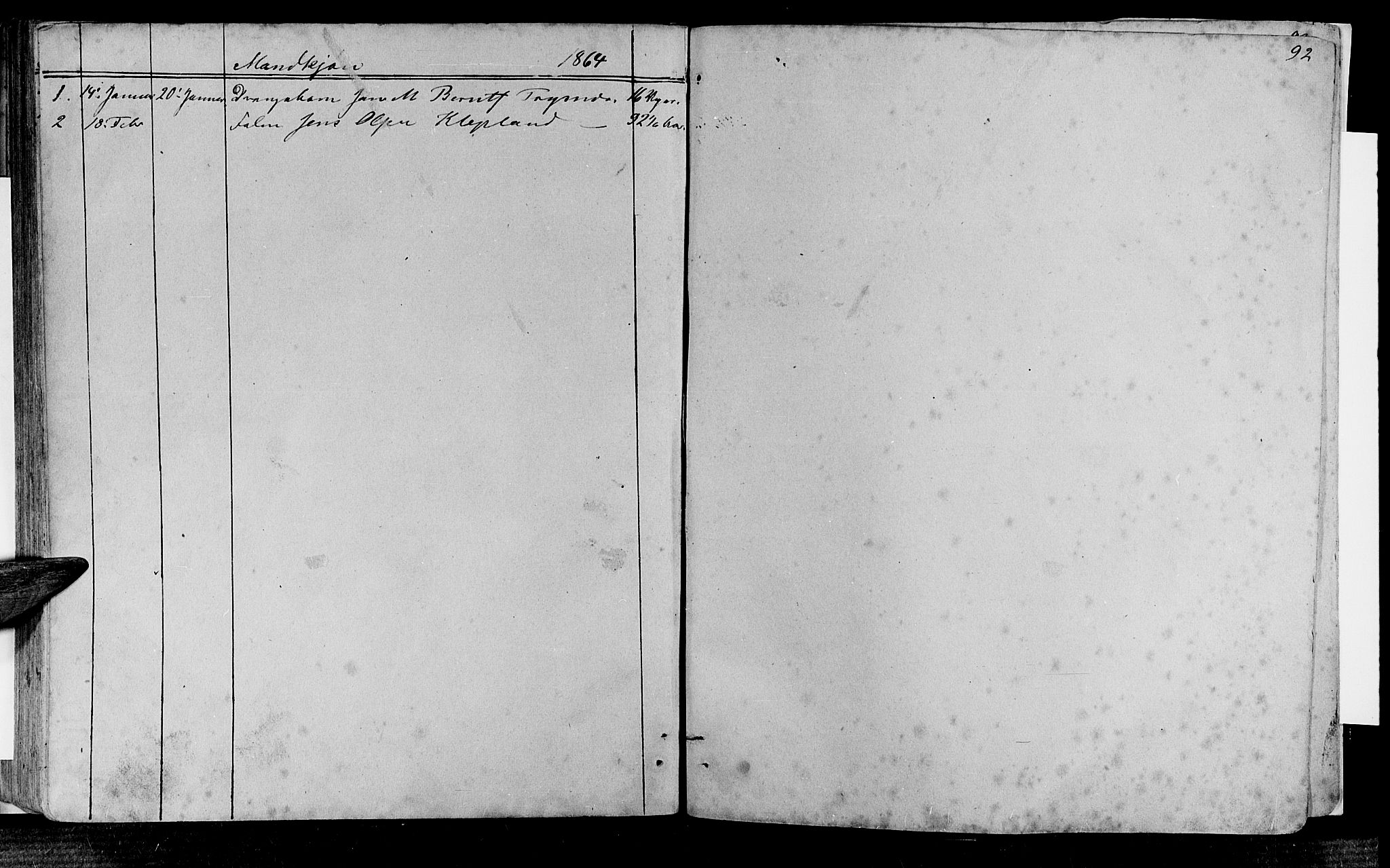 Søgne sokneprestkontor, SAK/1111-0037/F/Fb/Fbb/L0003: Parish register (copy) no. B 3, 1848-1864, p. 92