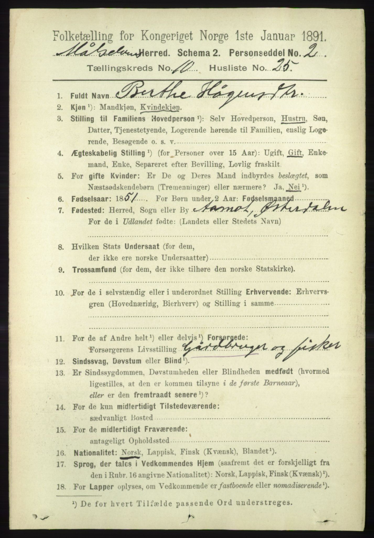 RA, 1891 census for 1924 Målselv, 1891, p. 3184