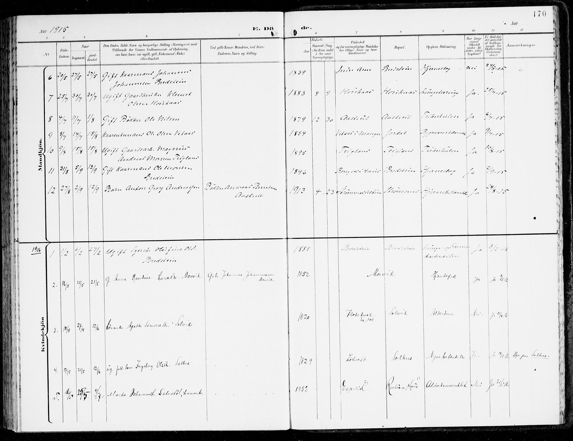 Hamre sokneprestembete, AV/SAB-A-75501/H/Ha/Haa/Haad/L0002: Parish register (official) no. D 2, 1899-1916, p. 170