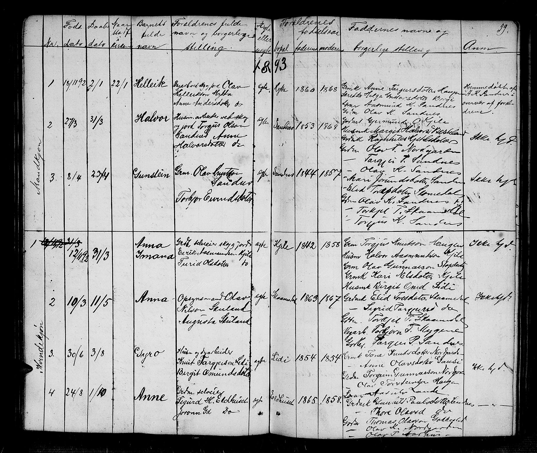 Bygland sokneprestkontor, AV/SAK-1111-0006/F/Fb/Fbc/L0001: Parish register (copy) no. B 1, 1848-1894, p. 59