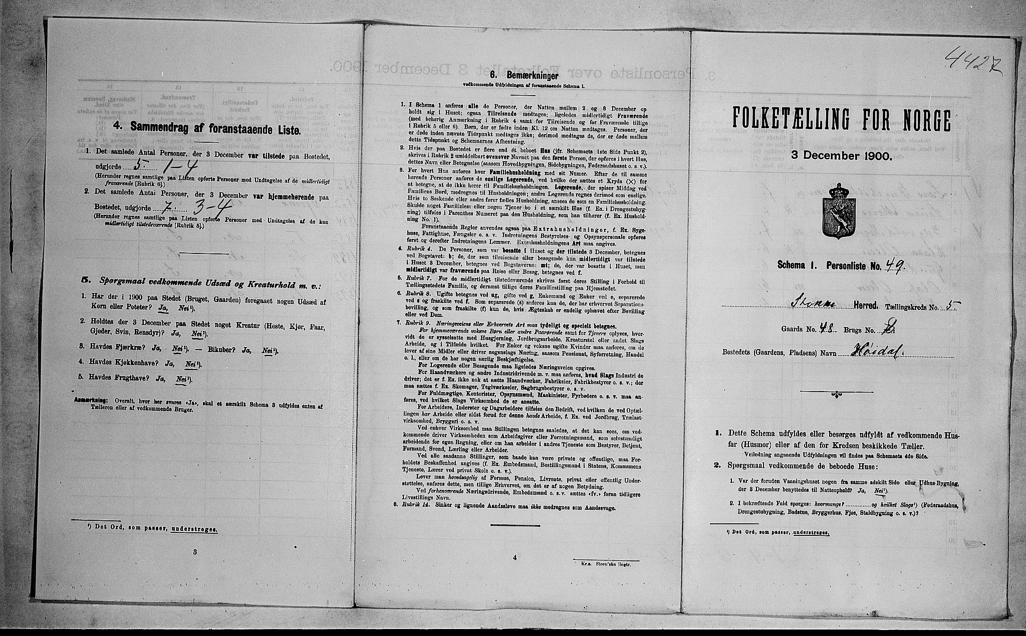 RA, 1900 census for Stokke, 1900, p. 1074