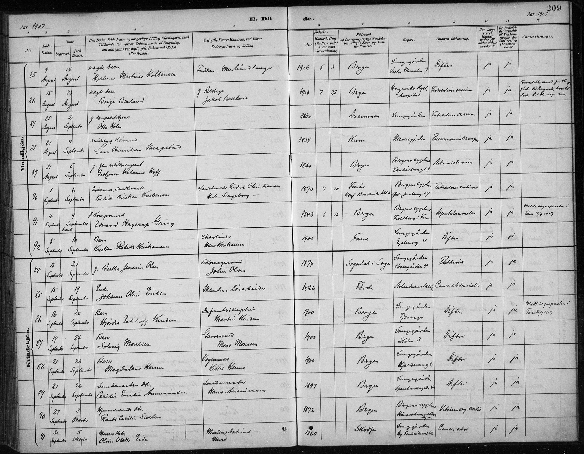 Bergen kommunale pleiehjem - stiftelsespresten, SAB/A-100281: Parish register (official) no. A 5, 1887-1908, p. 209