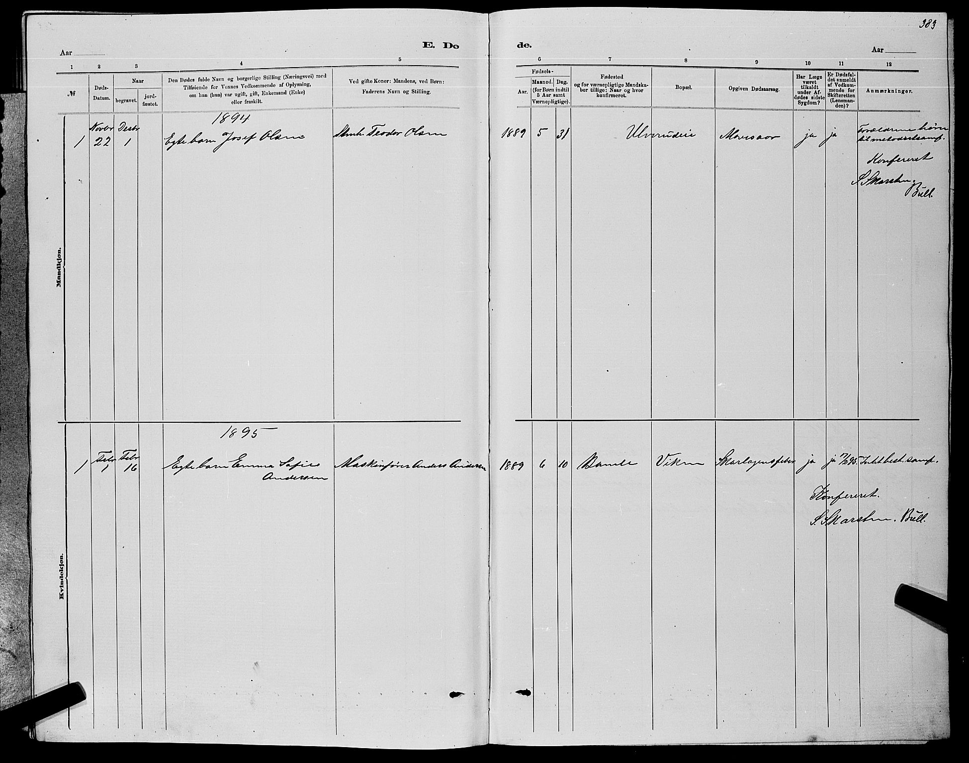 Nedre Eiker kirkebøker, SAKO/A-612/G/Ga/L0002: Parish register (copy) no. 2, 1880-1896, p. 383