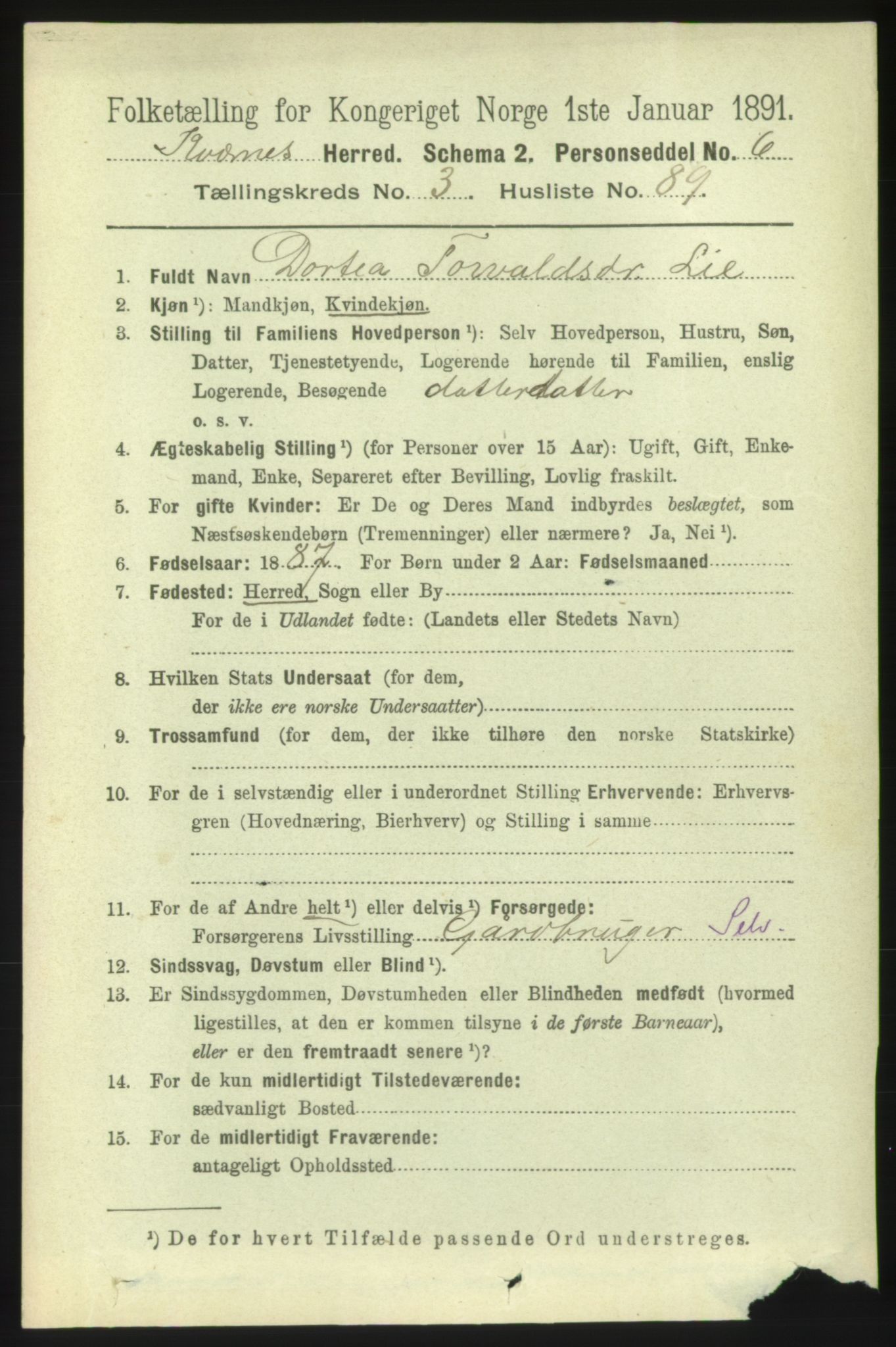 RA, 1891 census for 1553 Kvernes, 1891, p. 1661