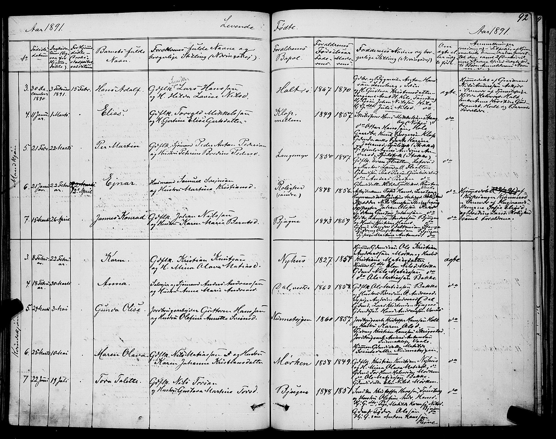 Ramnes kirkebøker, AV/SAKO-A-314/G/Ga/L0003: Parish register (copy) no. I 3, 1870-1896, p. 92