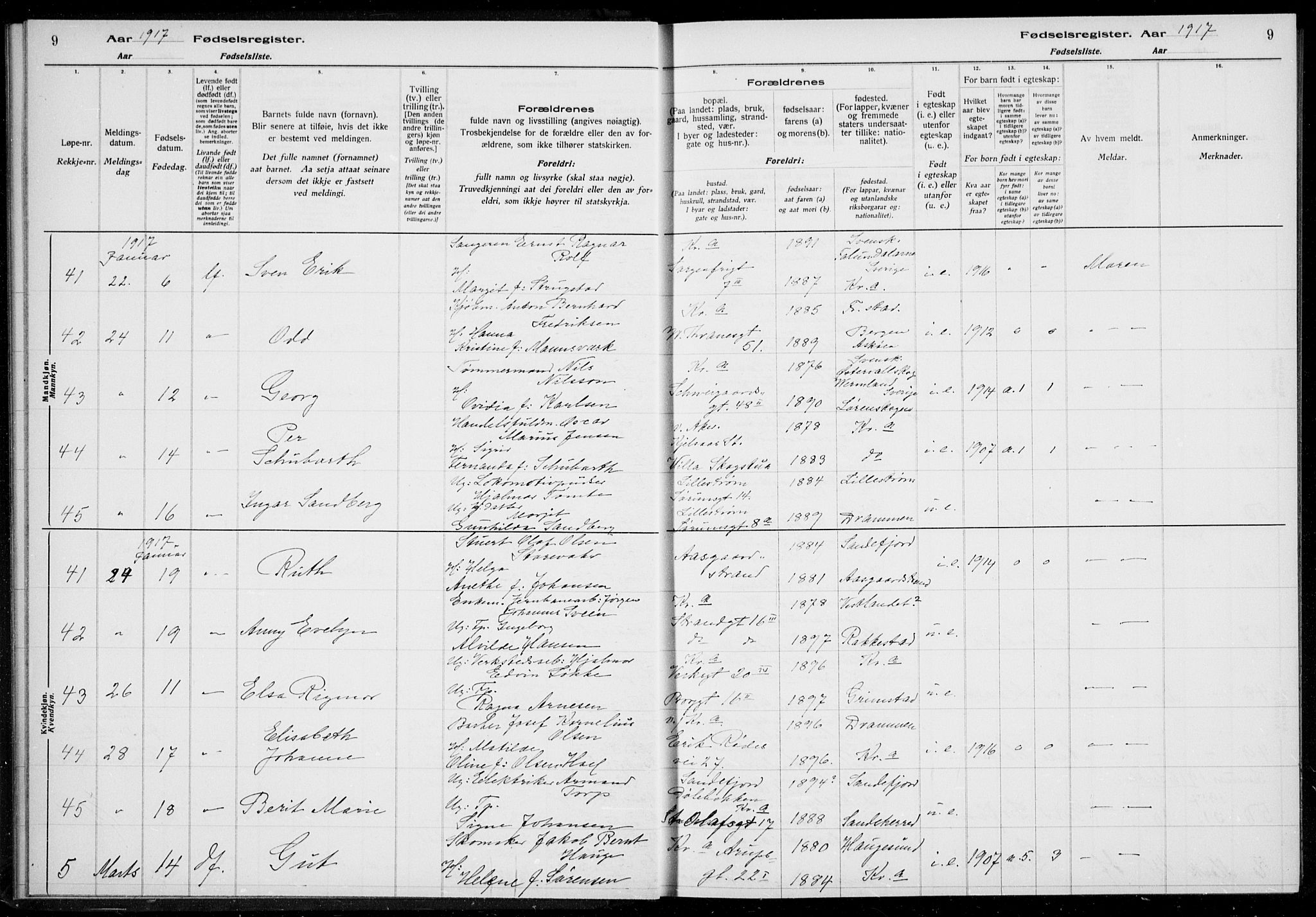 Rikshospitalet prestekontor Kirkebøker, SAO/A-10309b/J/L0002: Birth register no. 2, 1917-1917, p. 9