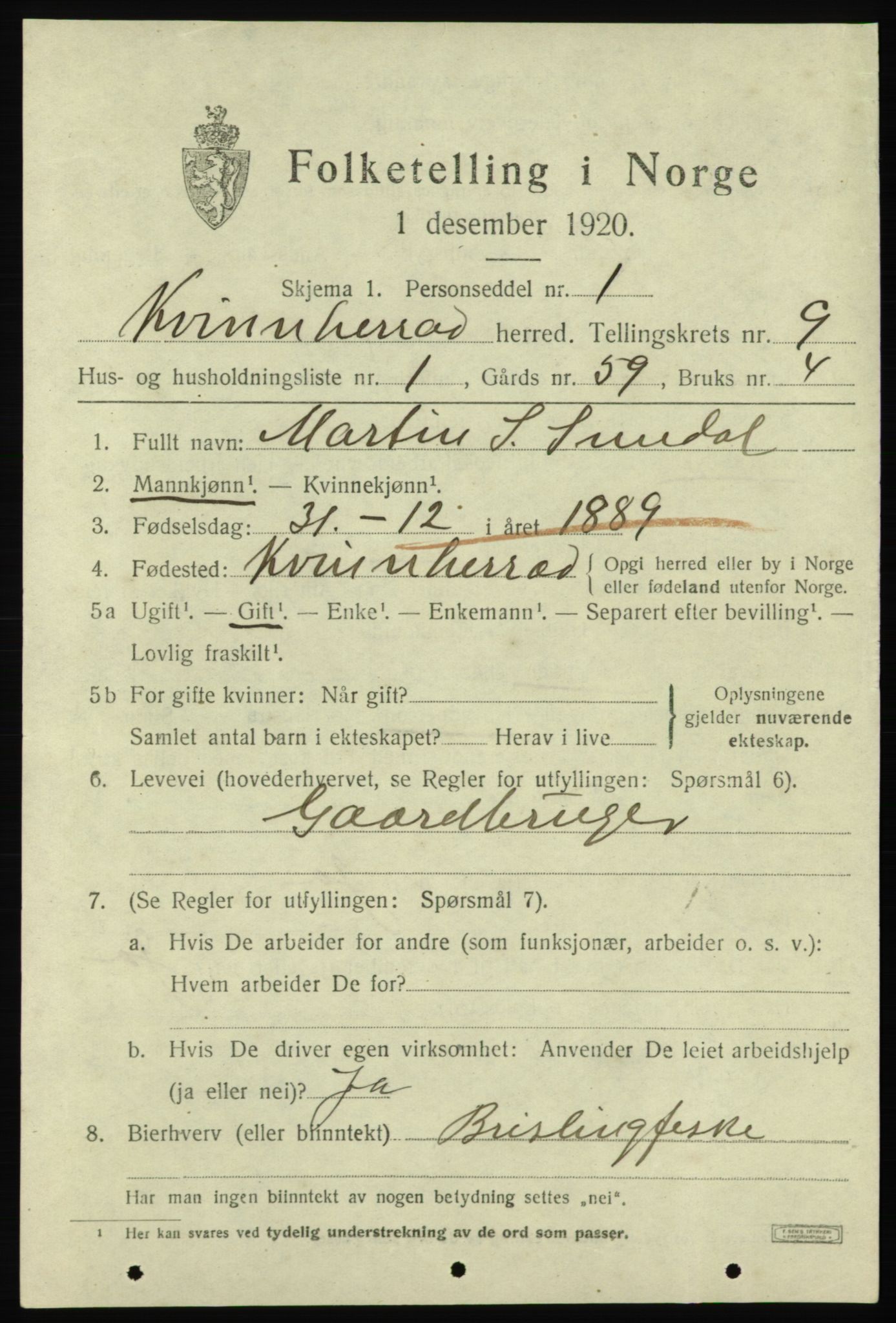 SAB, 1920 census for Kvinnherad, 1920, p. 6704