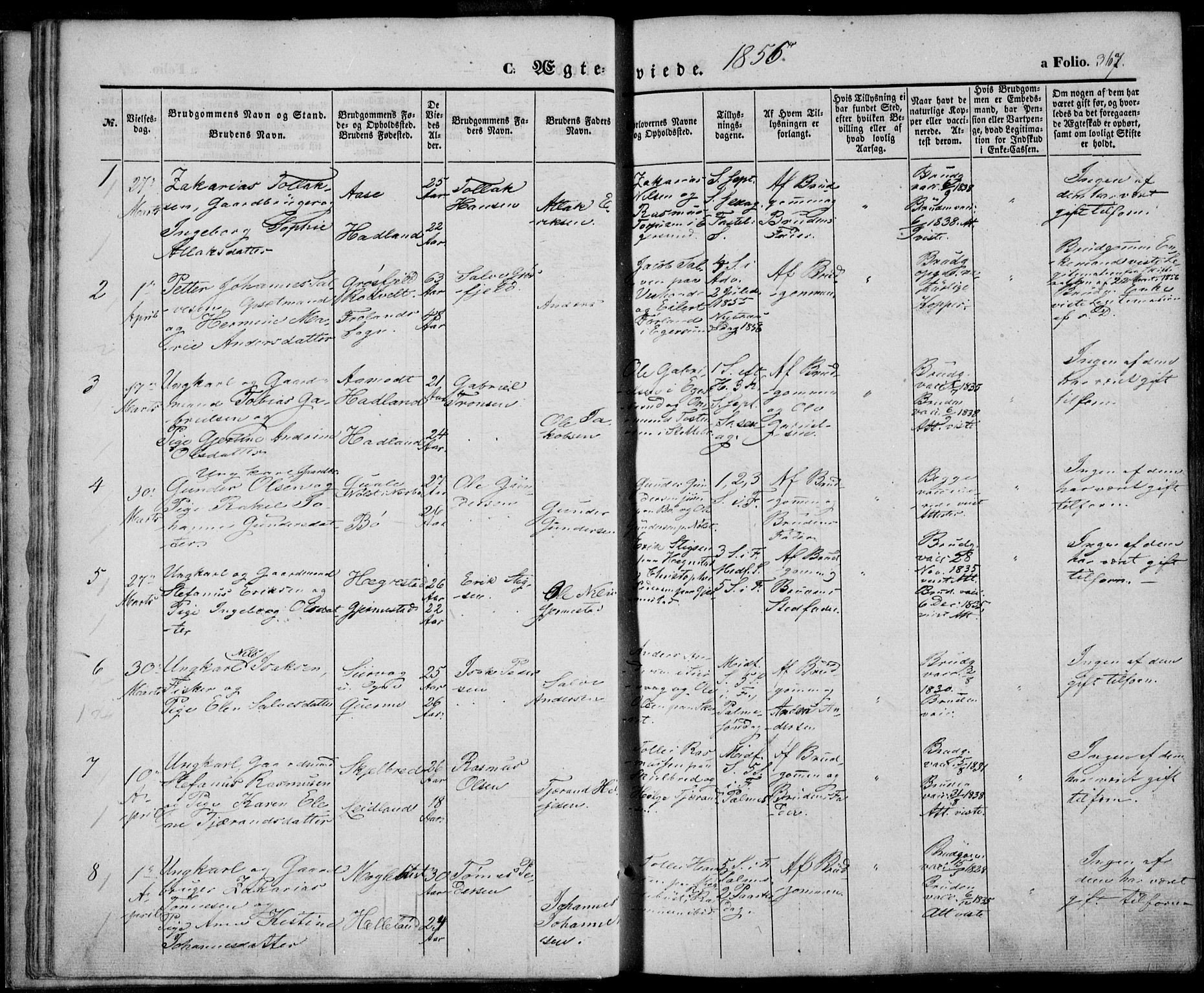 Eigersund sokneprestkontor, SAST/A-101807/S08/L0013: Parish register (official) no. A 12.2, 1850-1865, p. 367