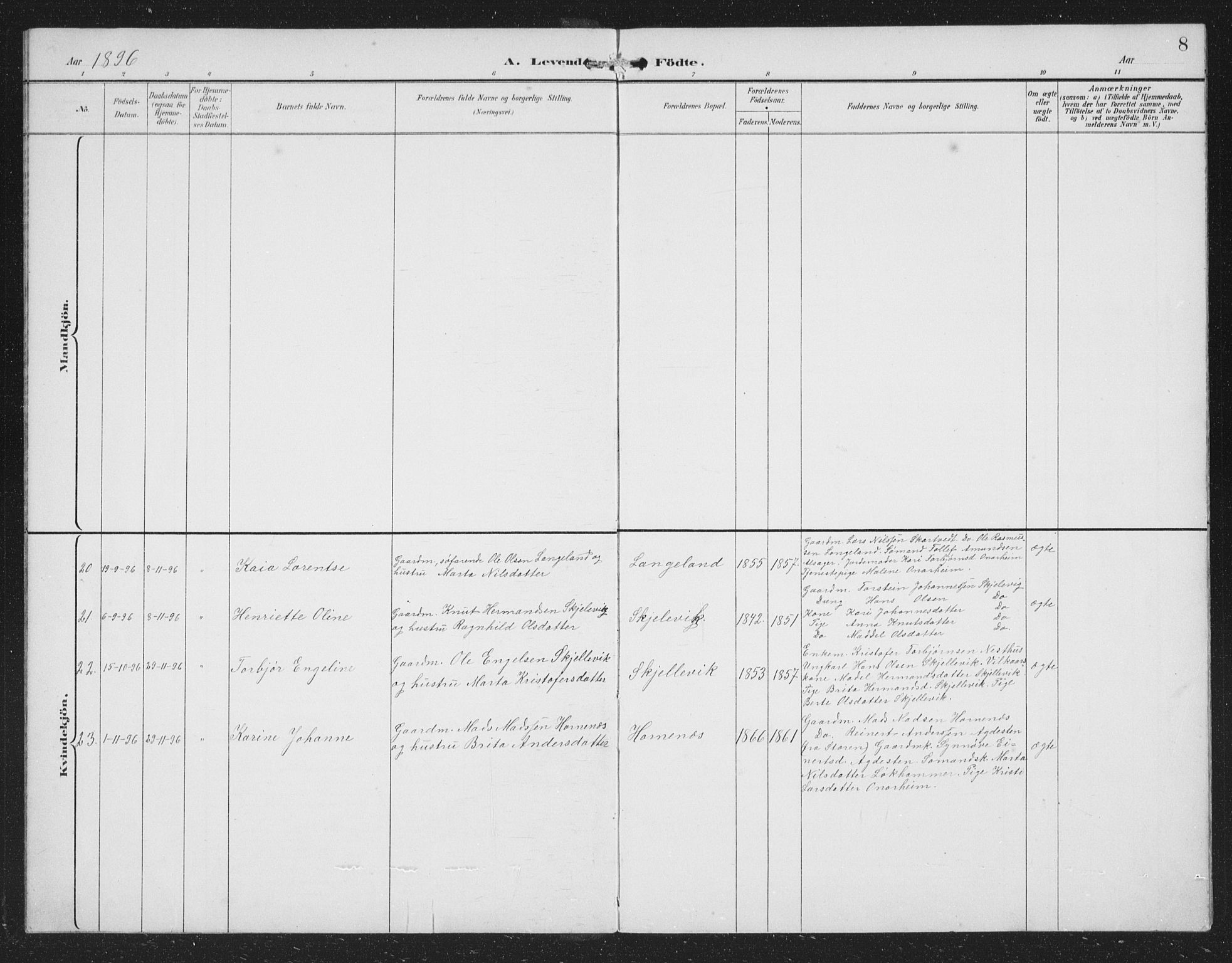 Tysnes sokneprestembete, AV/SAB-A-78601/H/Hab: Parish register (copy) no. C 2, 1896-1907, p. 8