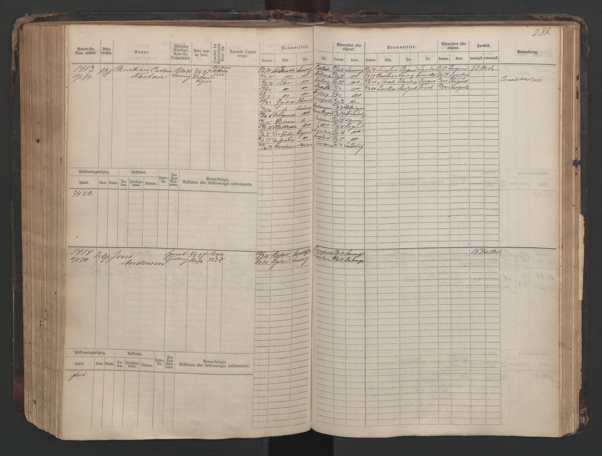 Larvik innrulleringskontor, SAKO/A-787/F/Fc/L0003: Hovedrulle, 1868, p. 288