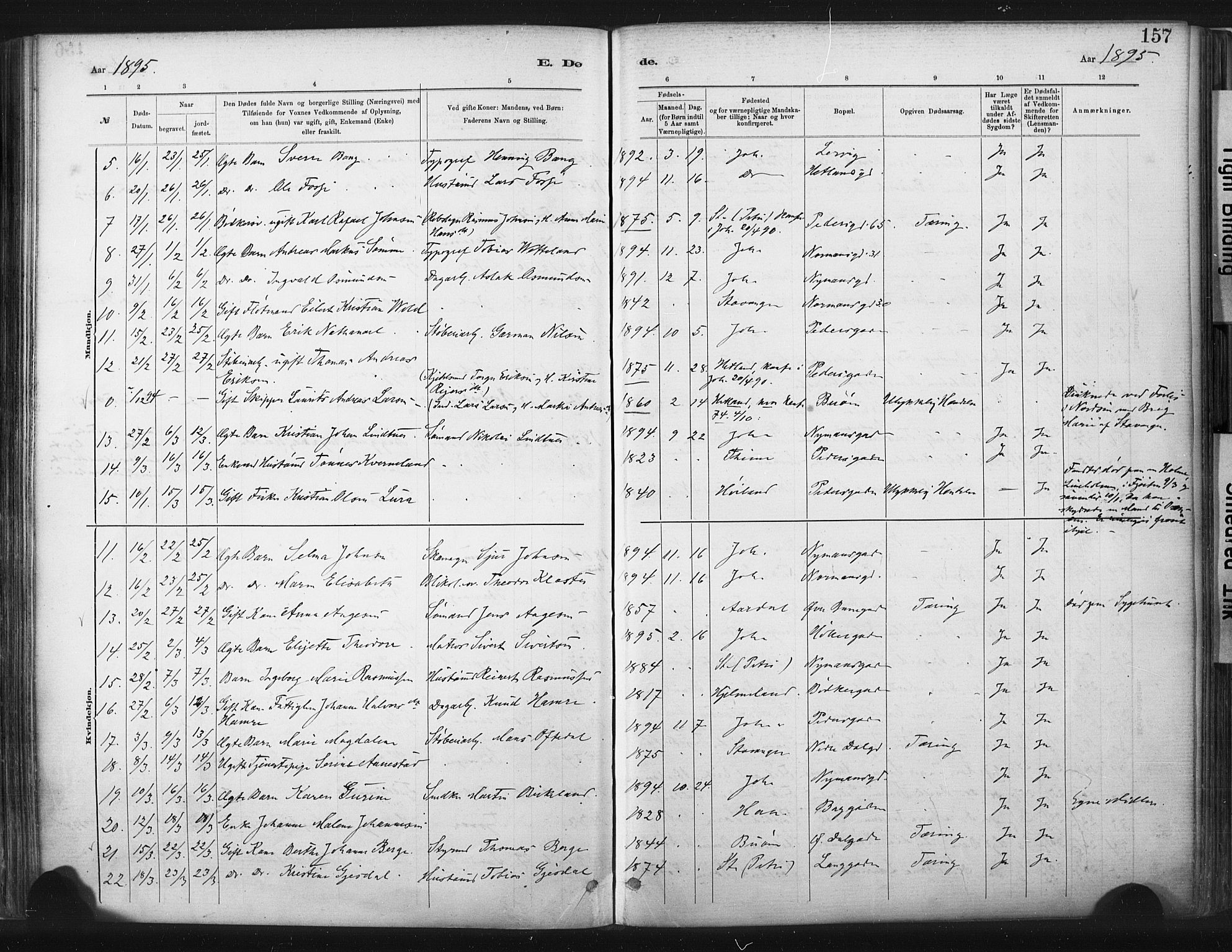 St. Johannes sokneprestkontor, AV/SAST-A-101814/001/30/30BA/L0003: Parish register (official) no. A 3, 1885-1910, p. 157