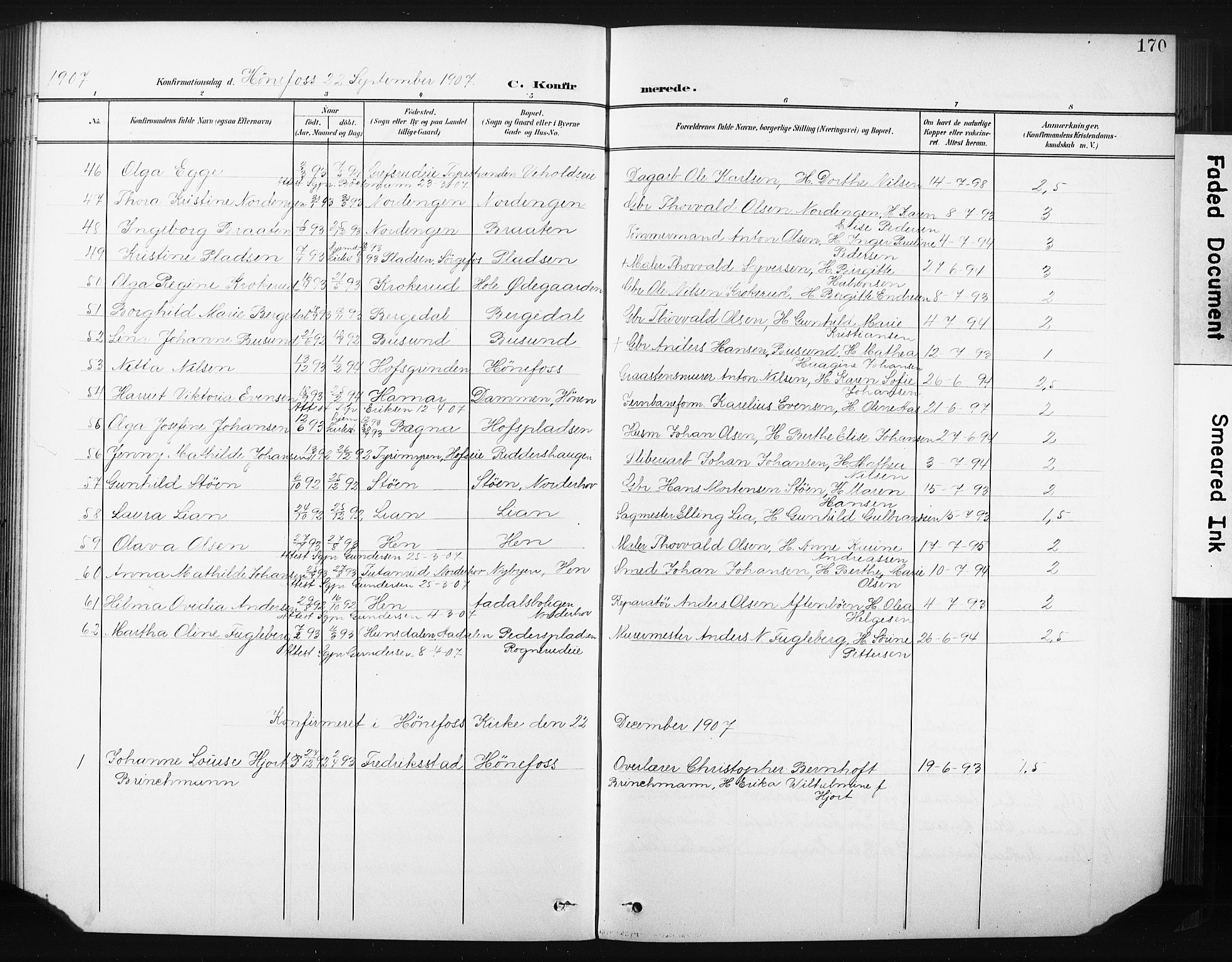 Hønefoss kirkebøker, AV/SAKO-A-609/F/Fa/L0003: Parish register (official) no. 3, 1900-1913, p. 170