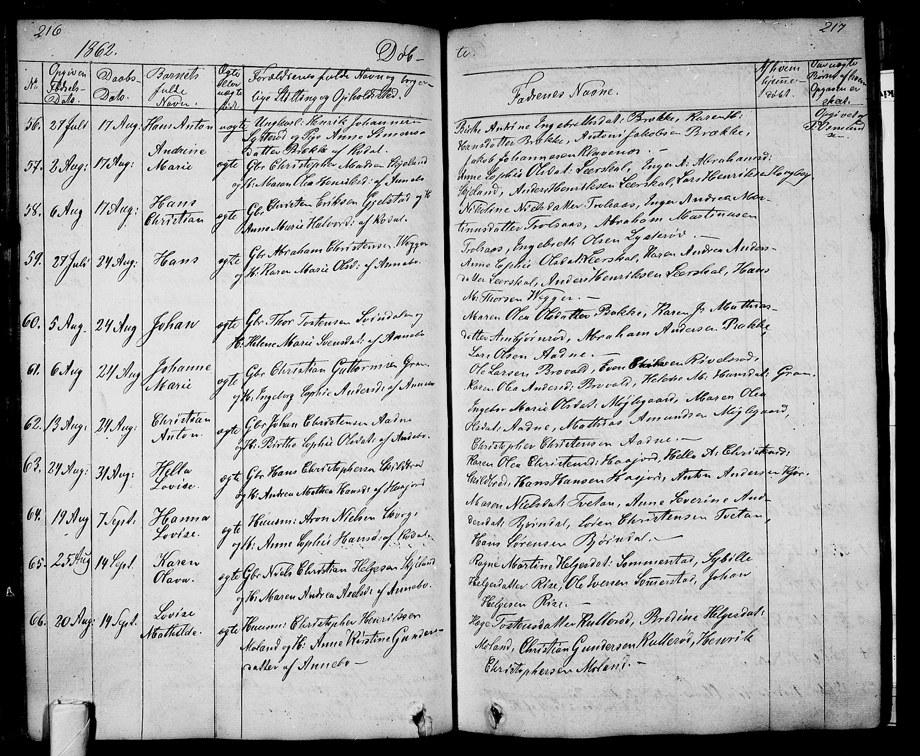 Andebu kirkebøker, AV/SAKO-A-336/G/Ga/L0003: Parish register (copy) no. I 3, 1832-1867, p. 216-217