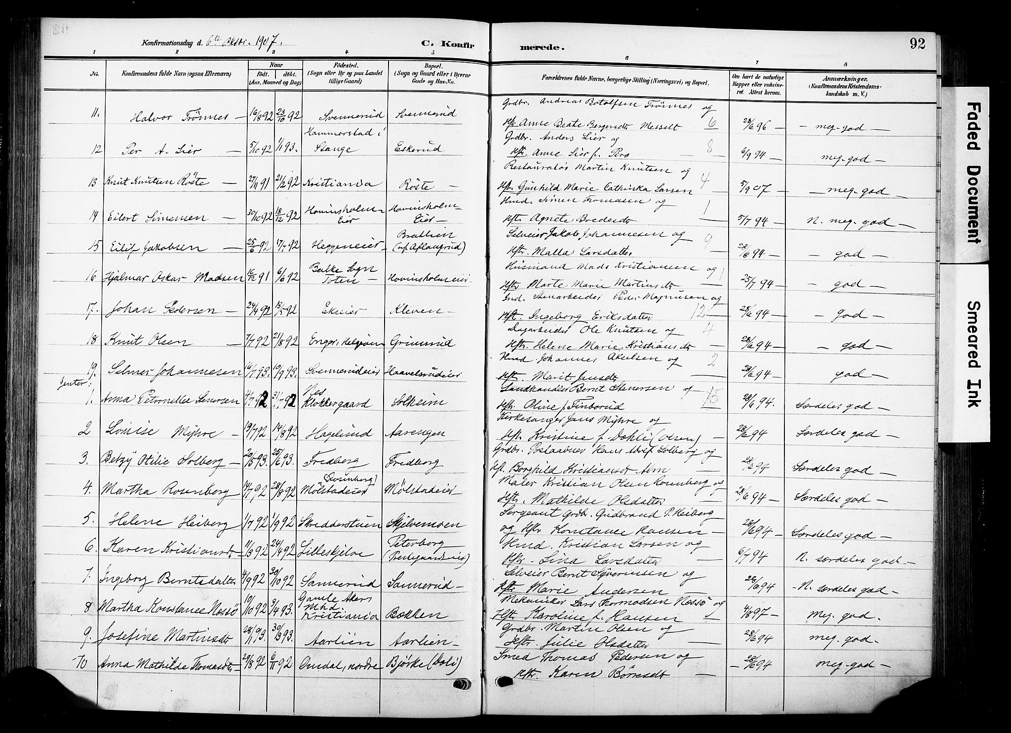 Nes prestekontor, Hedmark, SAH/PREST-020/K/Ka/L0014: Parish register (official) no. 14, 1906-1929, p. 92